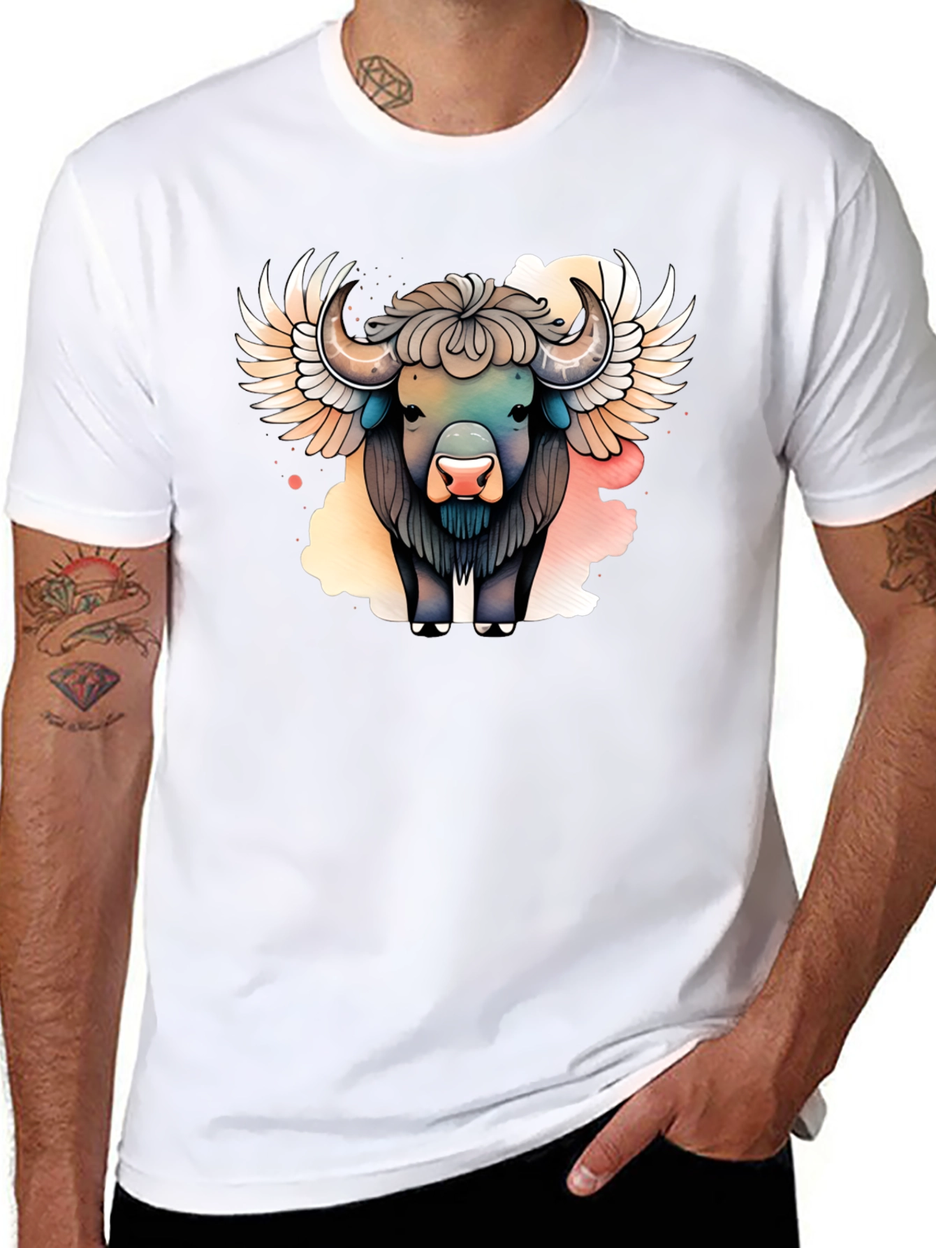 Winged Buffalo Graphic T-Shirt - Stylish Animal Tee