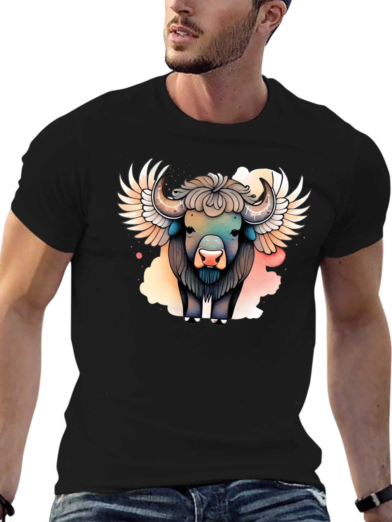 Winged Buffalo Graphic T-Shirt - Stylish Animal Tee