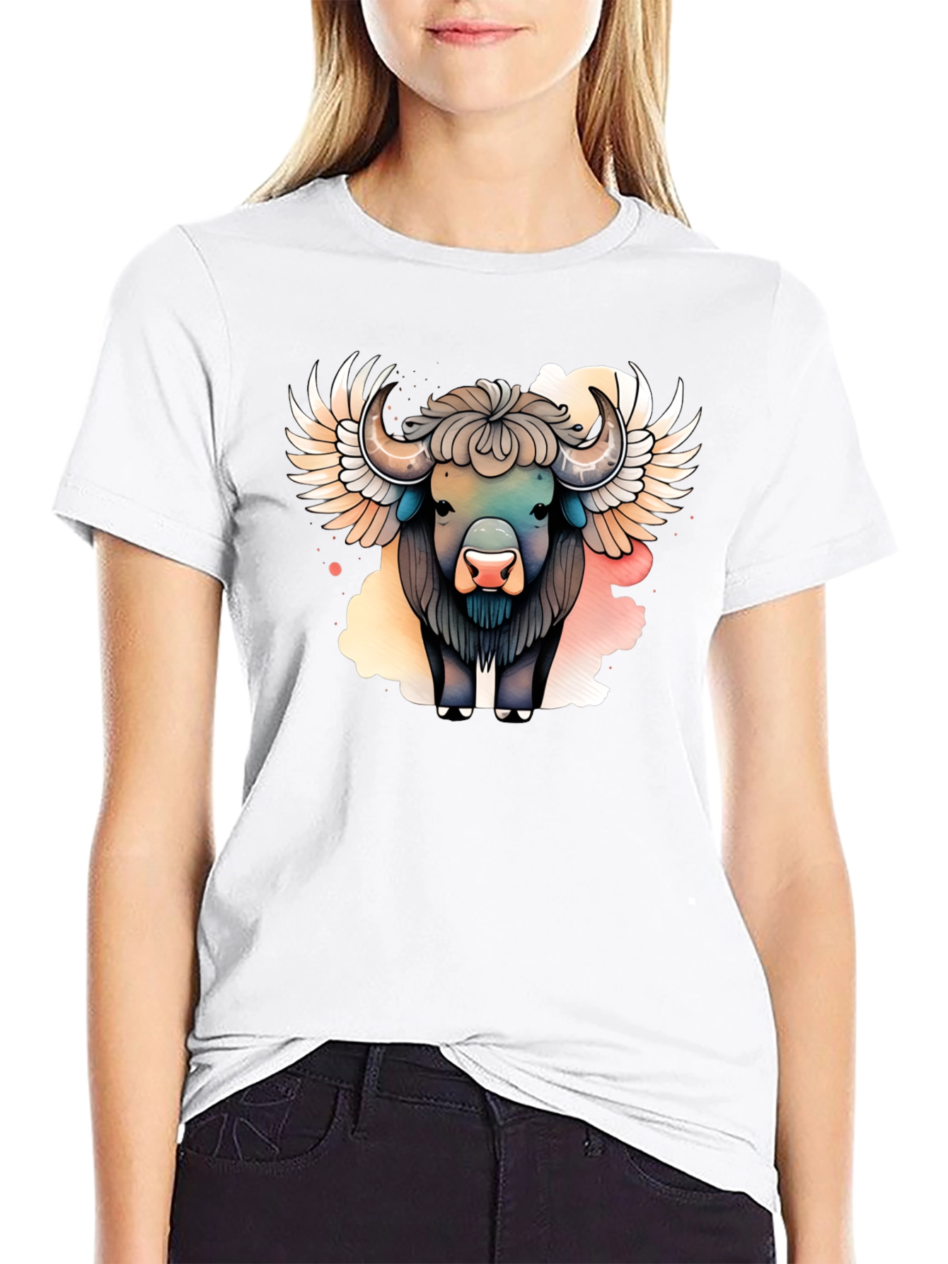 Winged Buffalo Graphic T-Shirt - Stylish Animal Tee