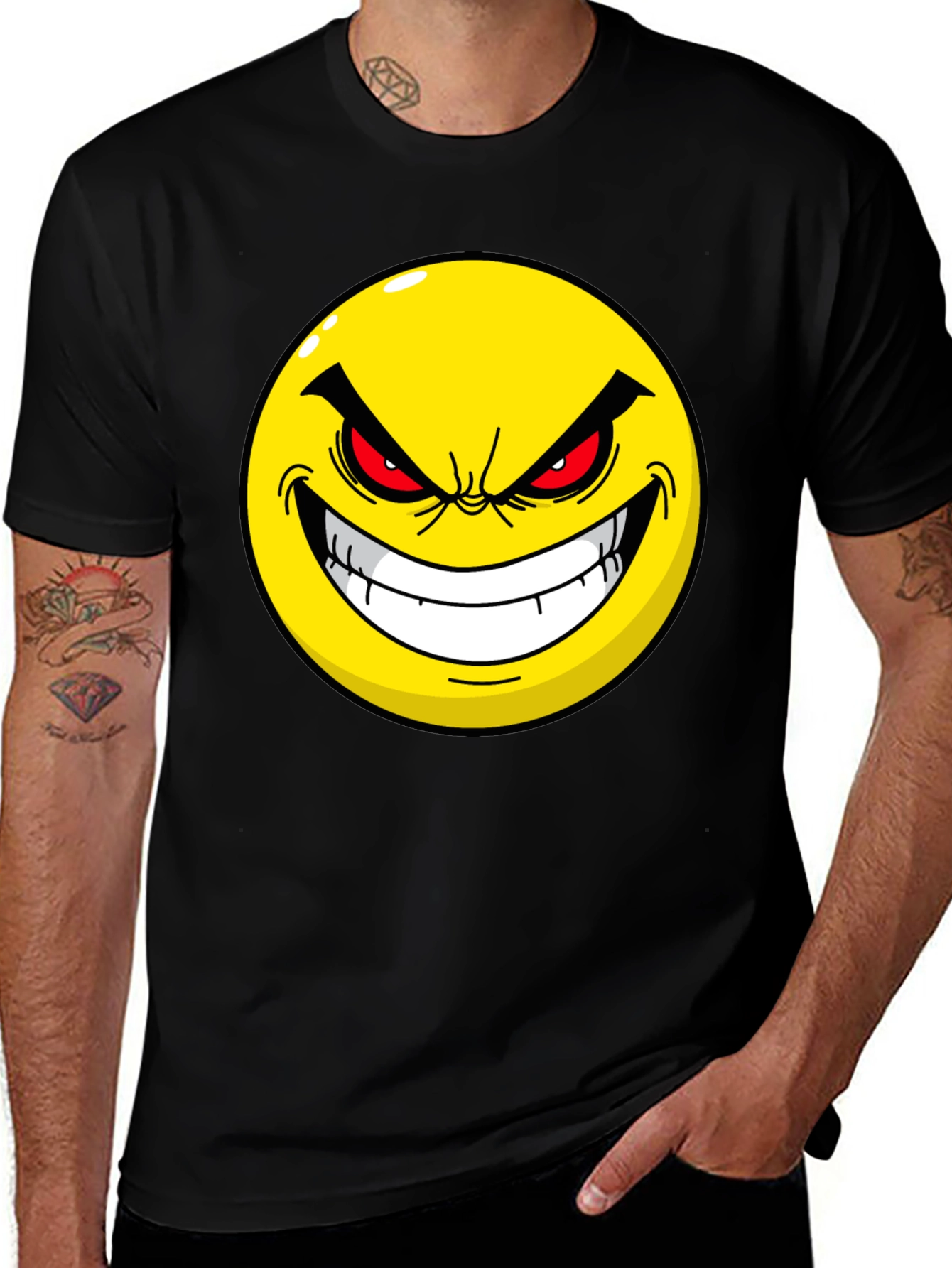 Evil Emoji Graphic Tee - Black Cotton T-Shirt