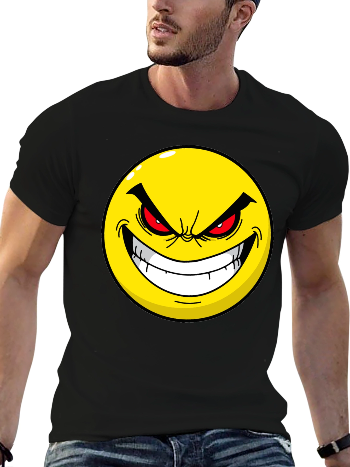 Evil Emoji Graphic Tee - Black Cotton T-Shirt