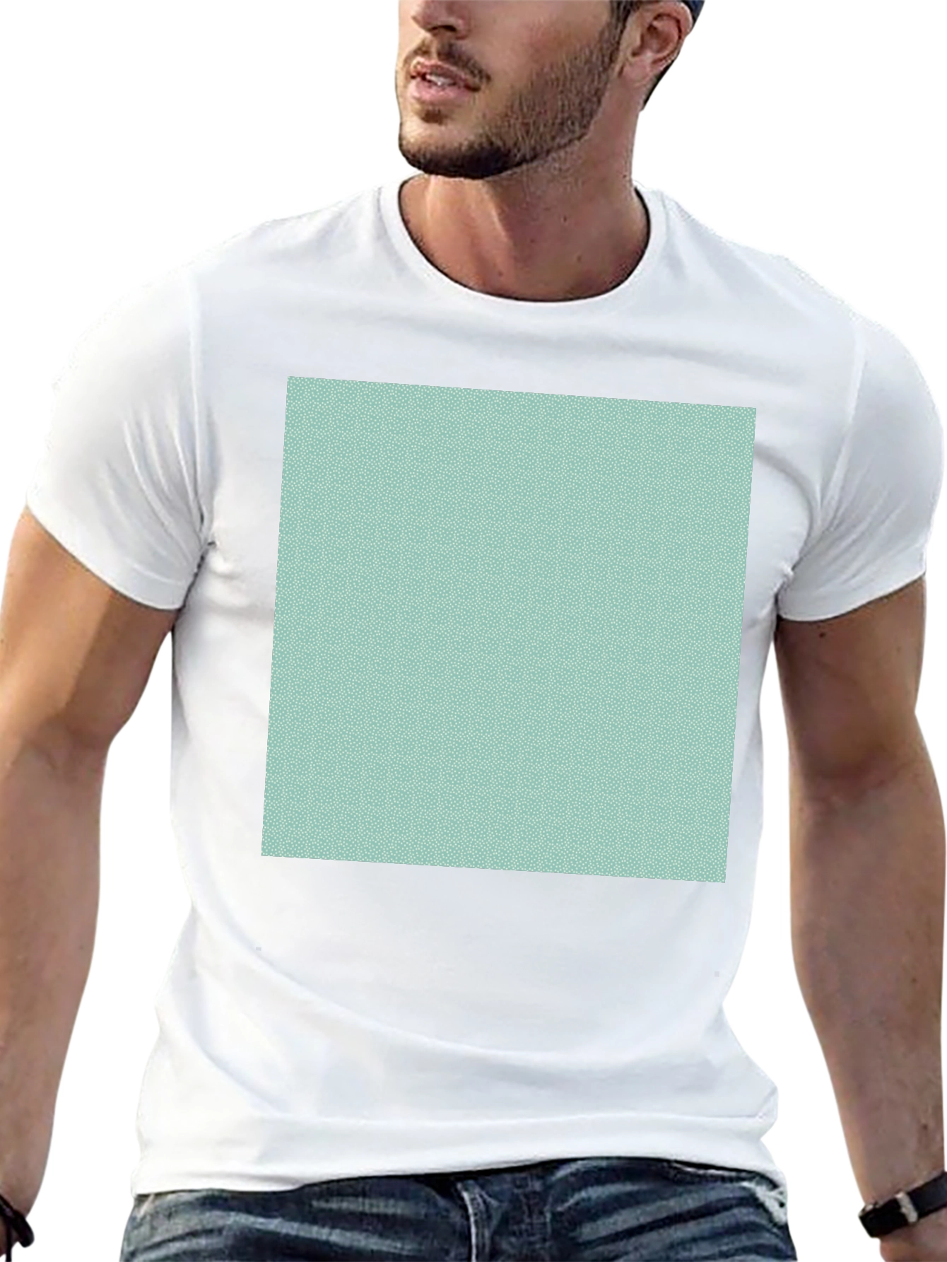 Mens Classic Black T-Shirt with Teal Geometric Pattern