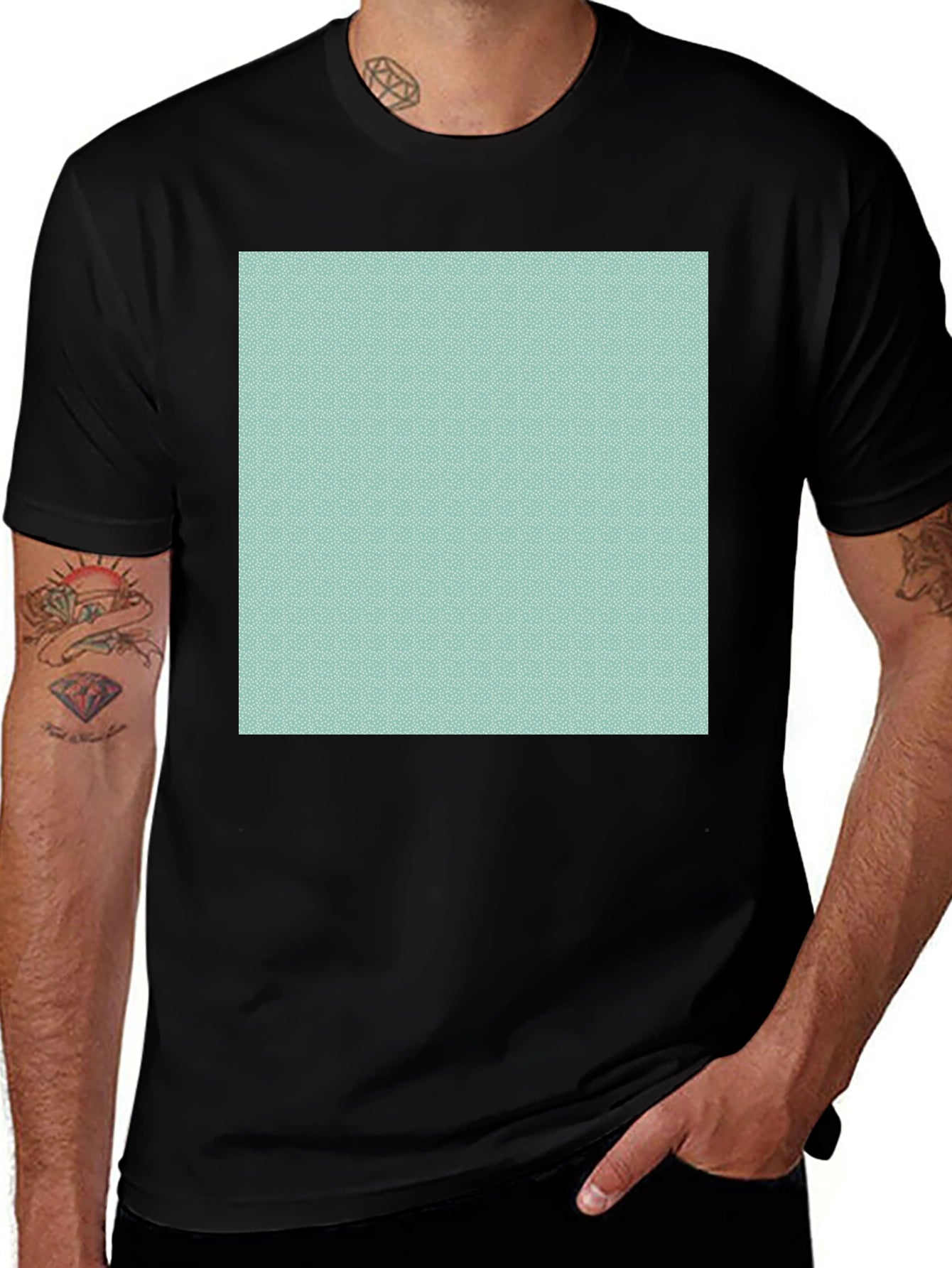 Mens Classic Black T-Shirt with Teal Geometric Pattern