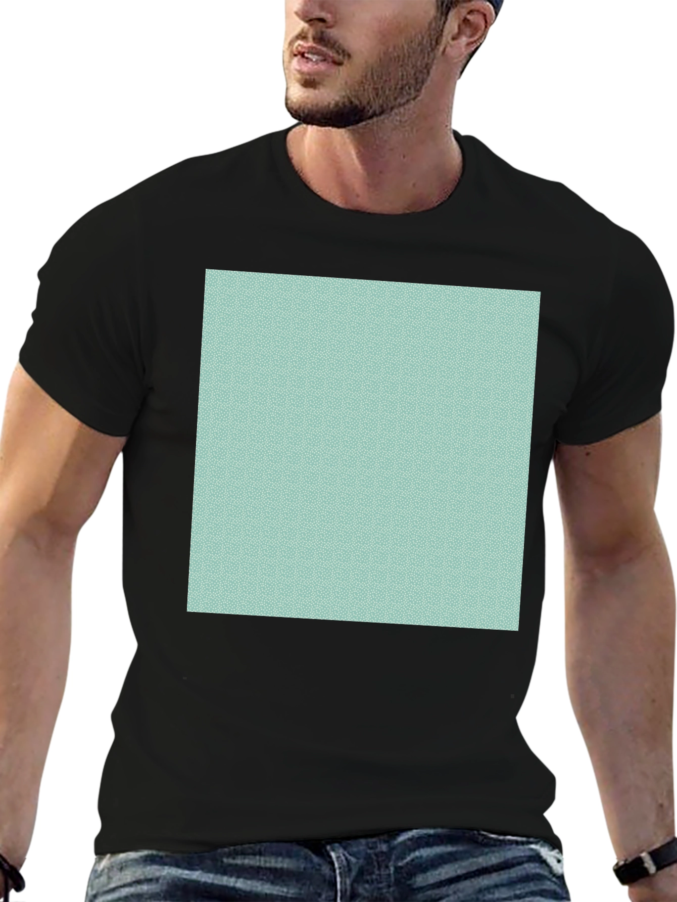 Mens Classic Black T-Shirt with Teal Geometric Pattern