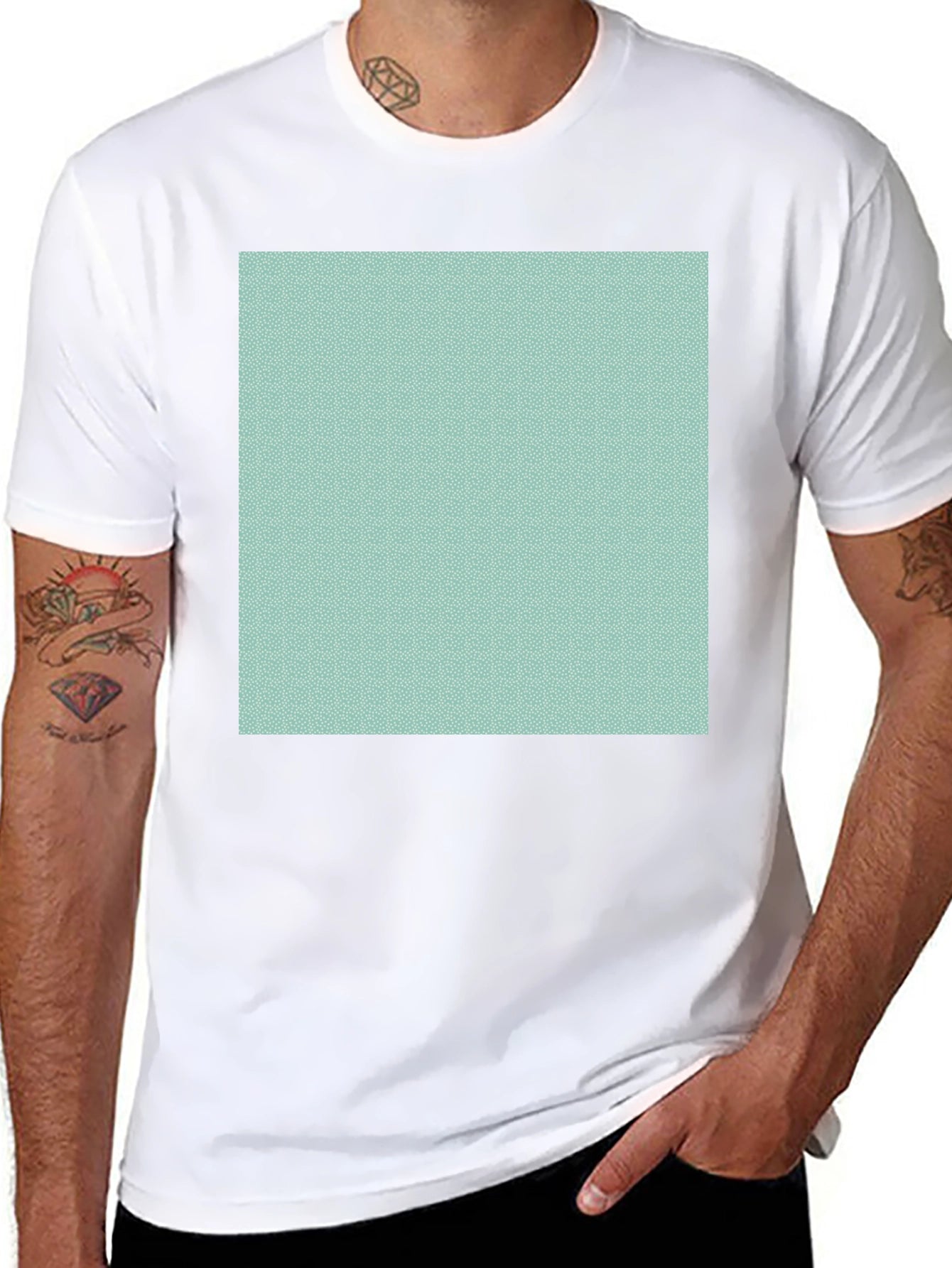 Mens Classic Black T-Shirt with Teal Geometric Pattern