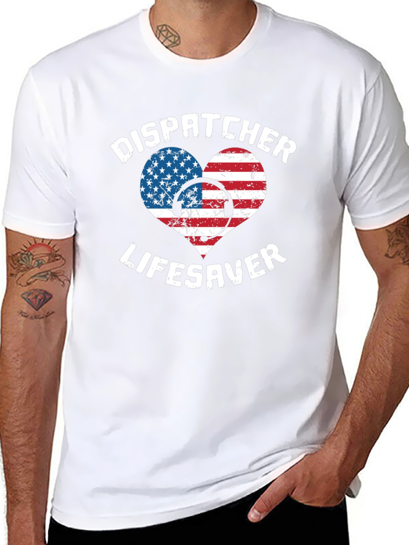 Dispatcher Lifesaver USA Flag Heart Graphic Tee