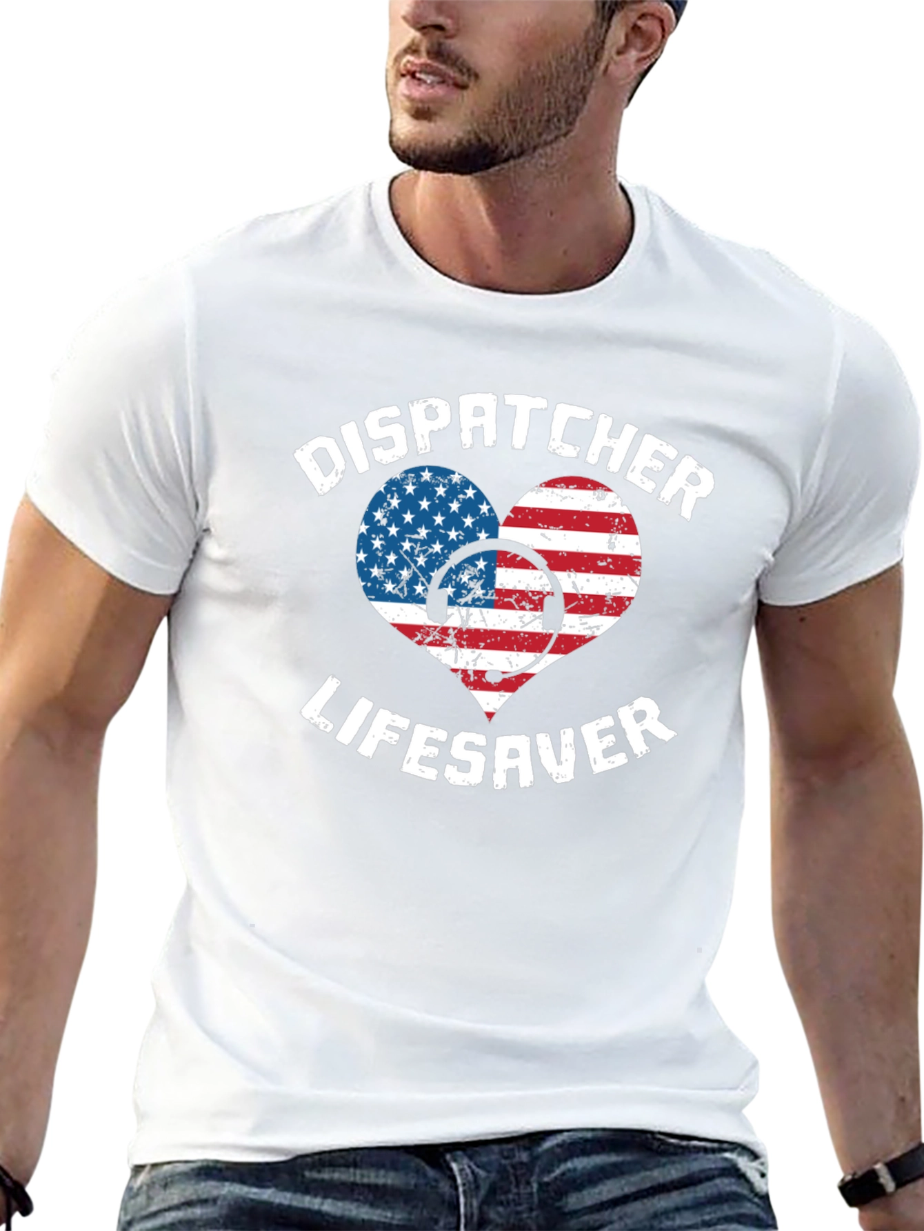 Dispatcher Lifesaver USA Flag Heart Graphic Tee