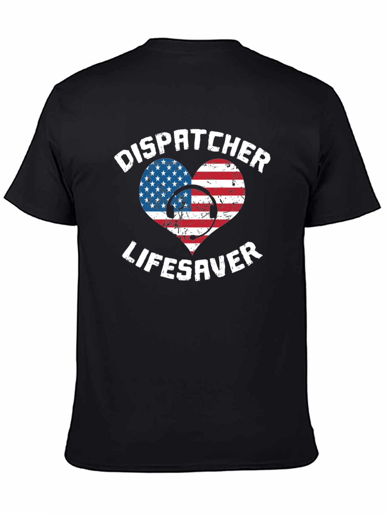 Dispatcher Lifesaver USA Flag Heart Graphic Tee