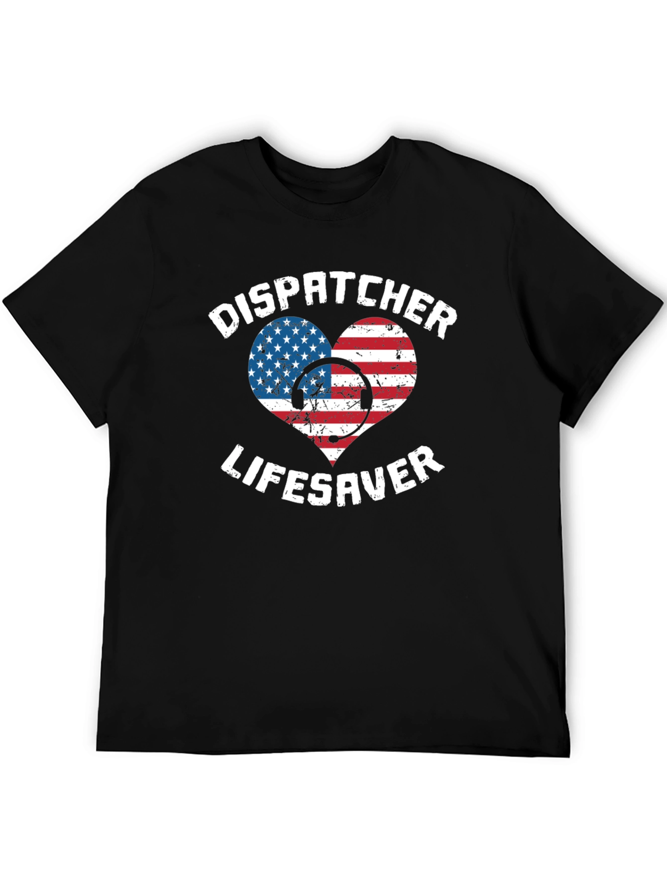 Dispatcher Lifesaver USA Flag Heart Graphic Tee