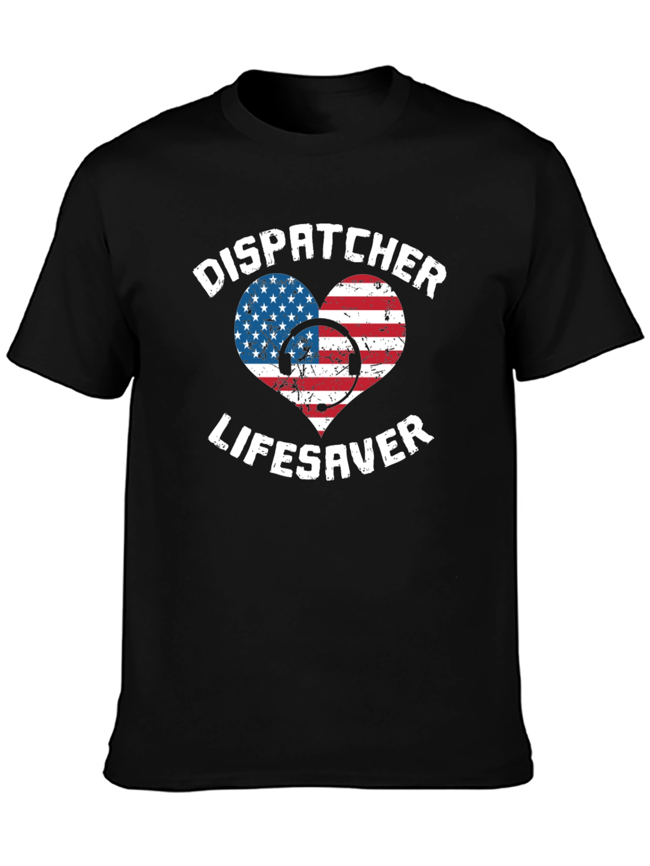 Dispatcher Lifesaver USA Flag Heart Graphic Tee
