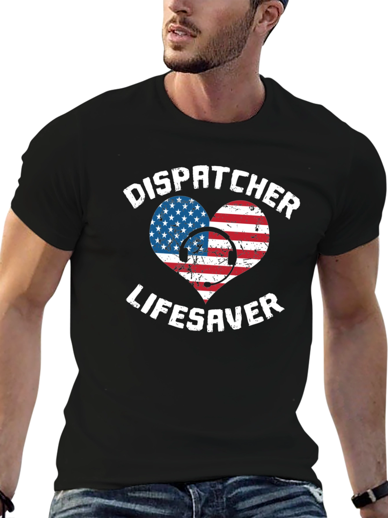 Dispatcher Lifesaver USA Flag Heart Graphic Tee