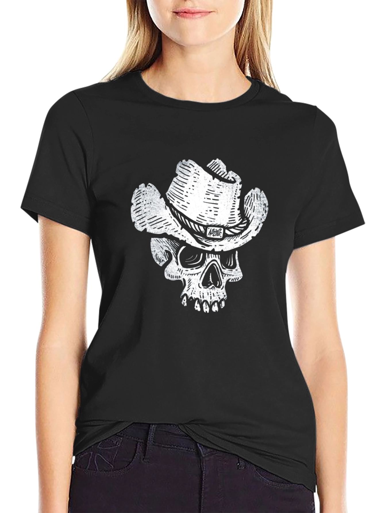 Skull Cowboy Graphic T-Shirt - Black