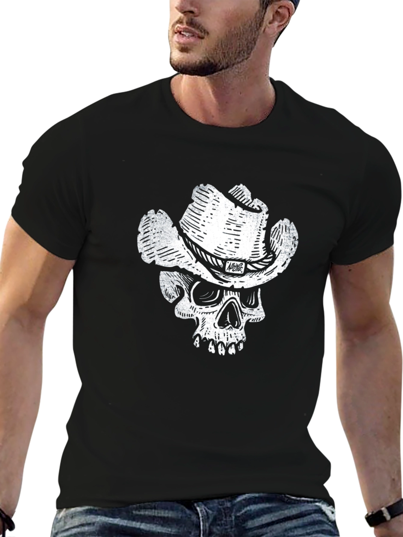 Skull Cowboy Graphic T-Shirt - Black