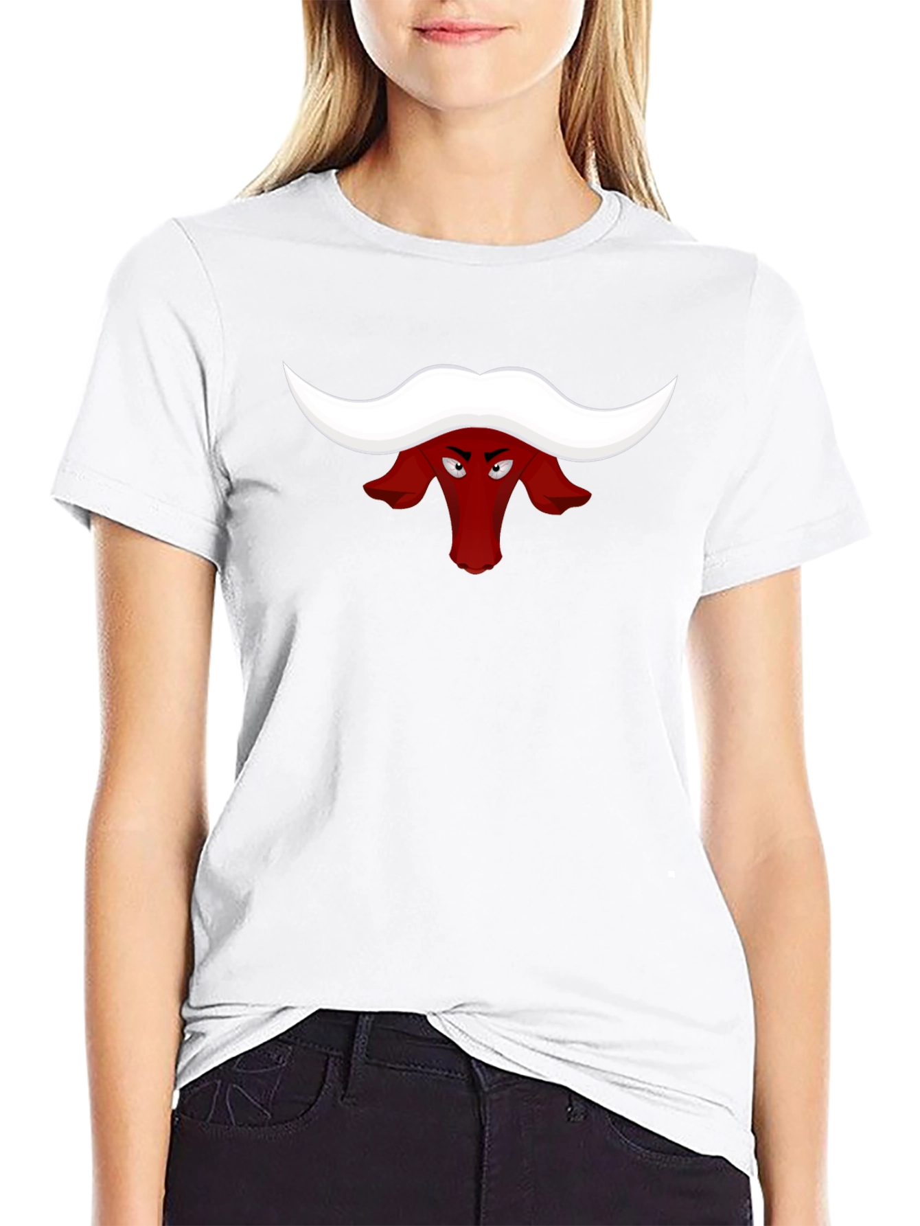 Red Bull Head Cartoon Black T-Shirt