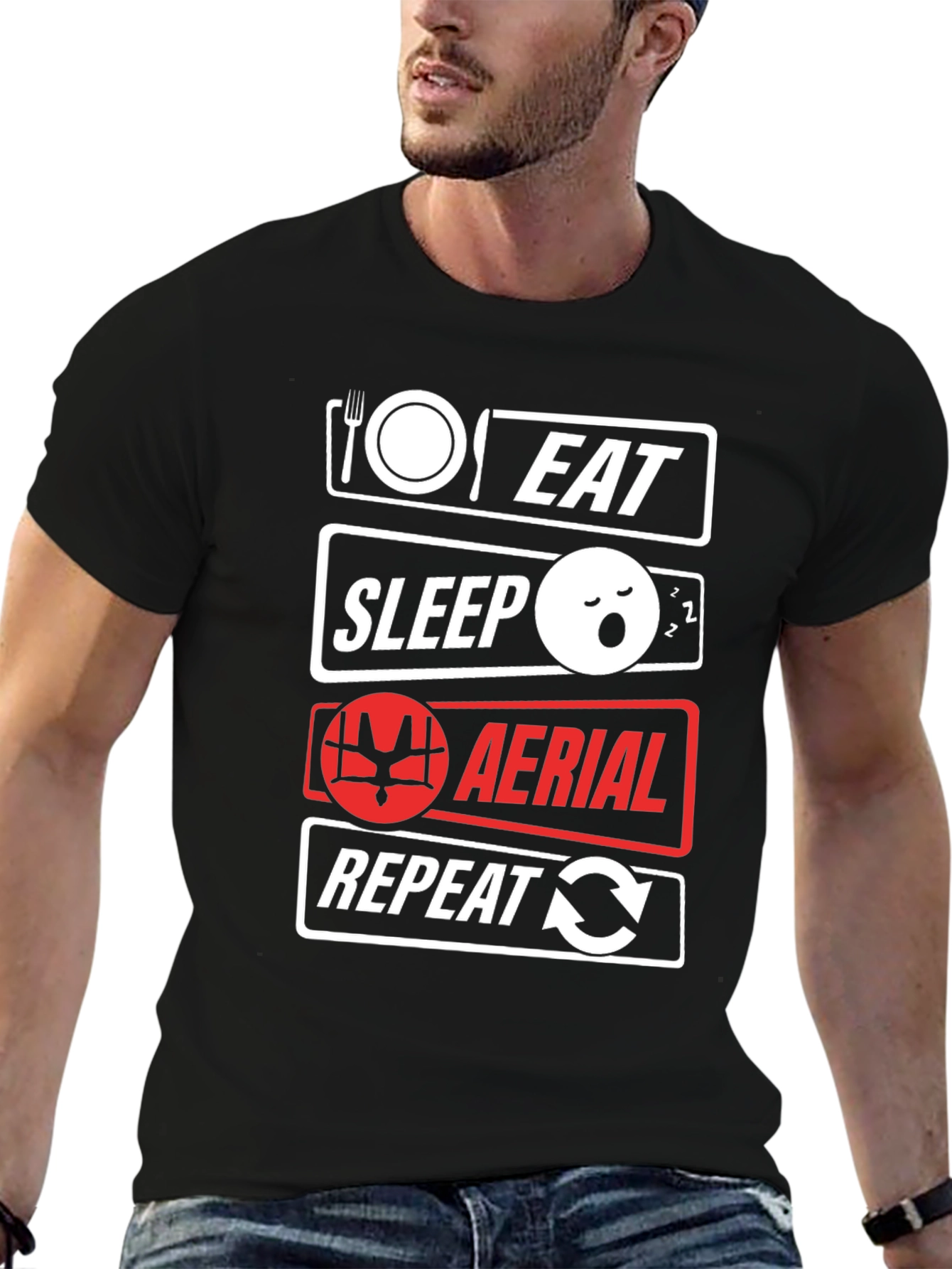 Eat Sleep Aerial Repeat Black T-Shirt