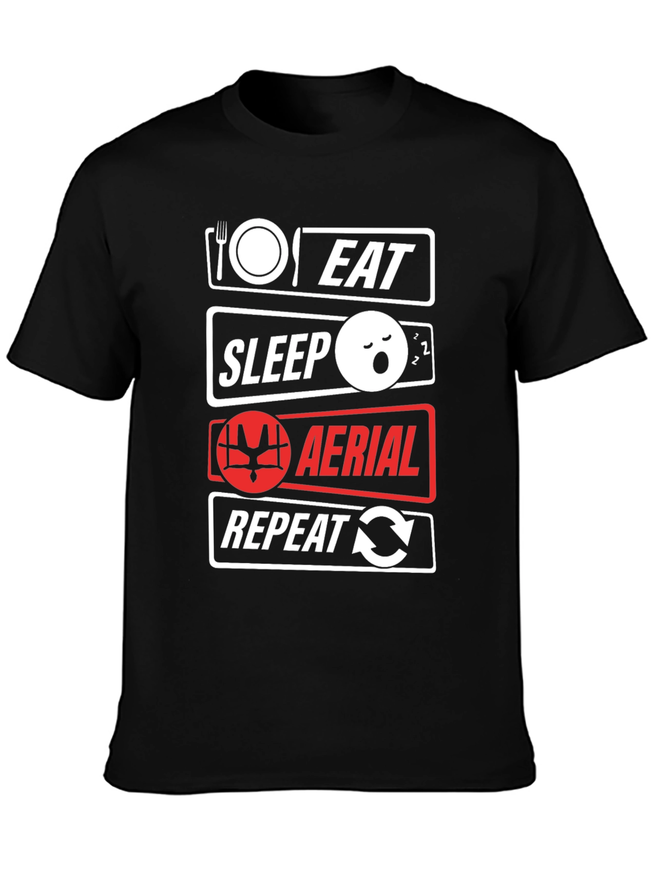 Eat Sleep Aerial Repeat Black T-Shirt