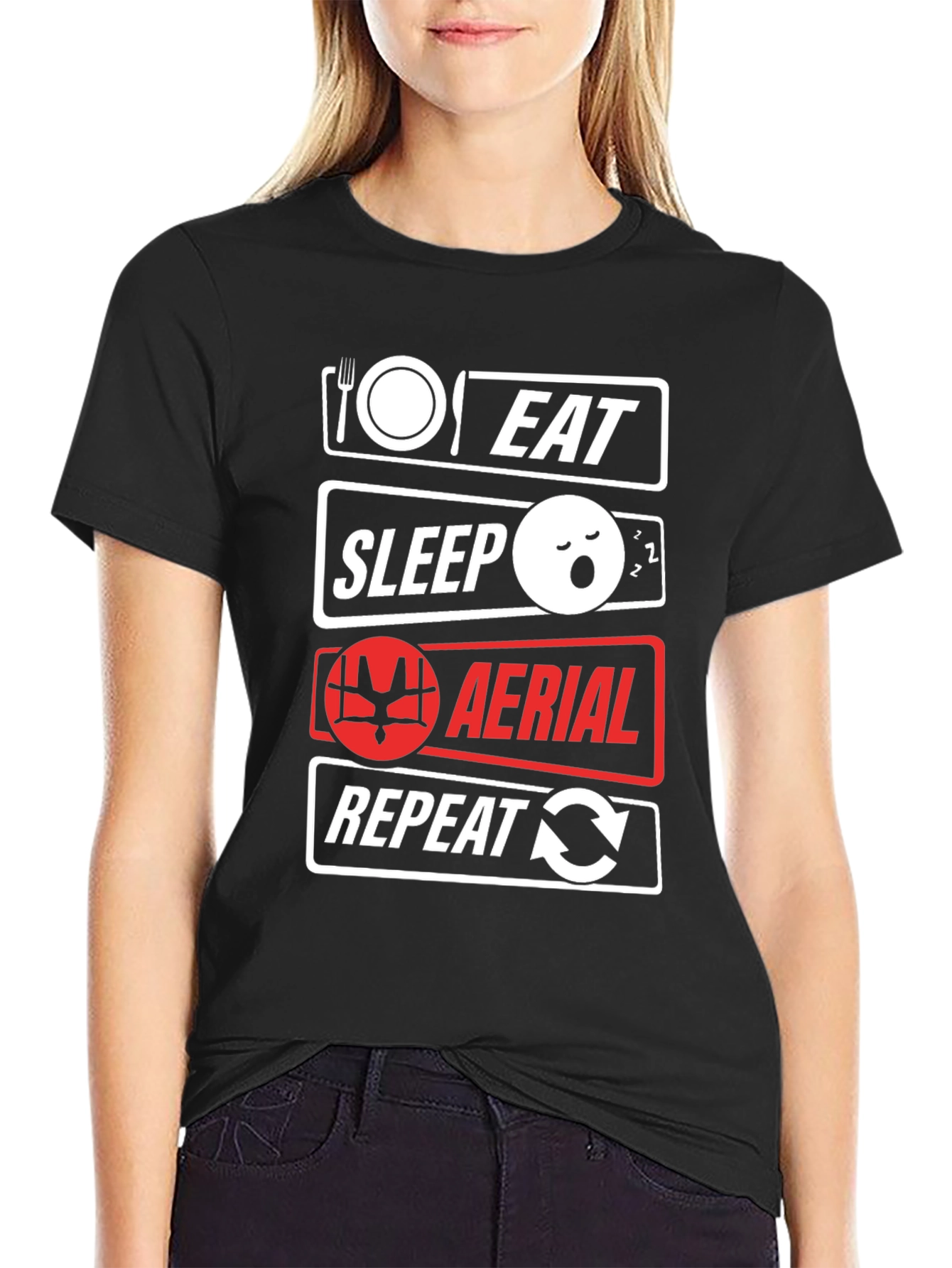 Eat Sleep Aerial Repeat Black T-Shirt