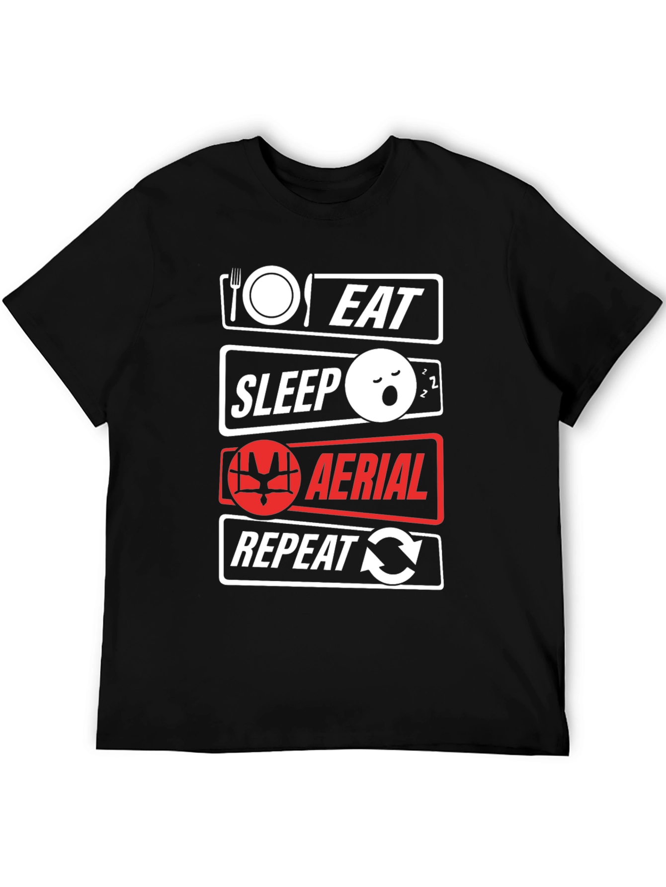Eat Sleep Aerial Repeat Black T-Shirt
