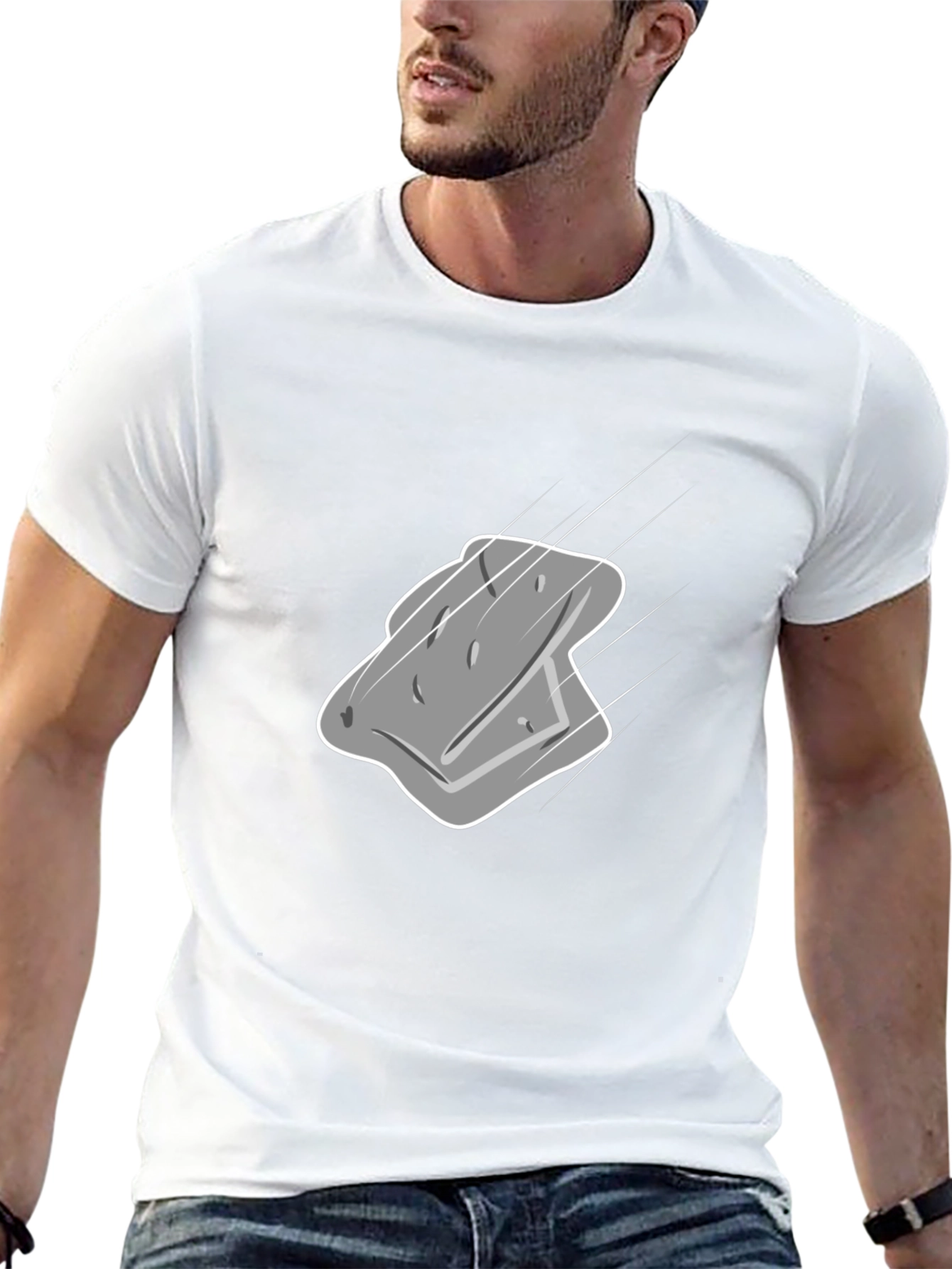 Mens Black T-Shirt with Gray Cartoon Sponge Design