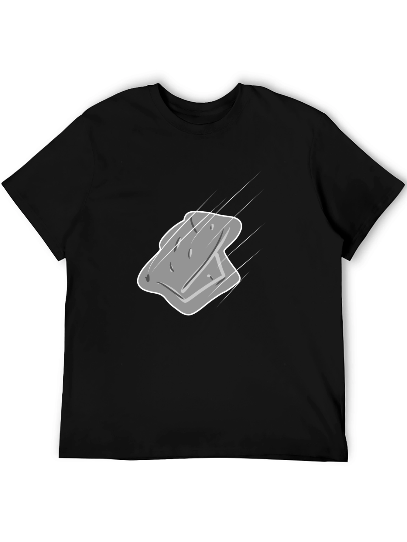 Mens Black T-Shirt with Gray Cartoon Sponge Design
