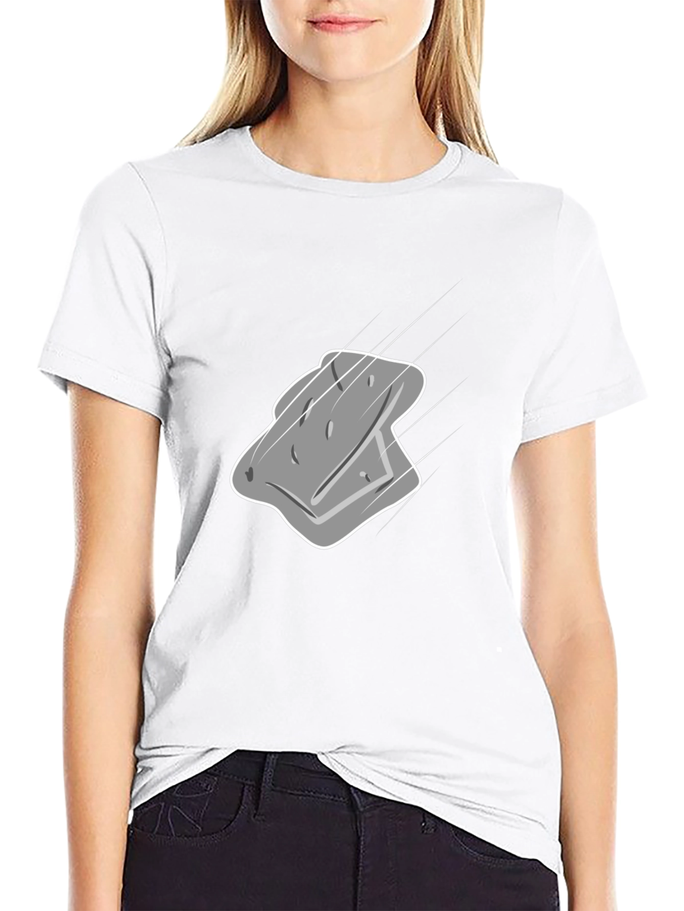 Mens Black T-Shirt with Gray Cartoon Sponge Design