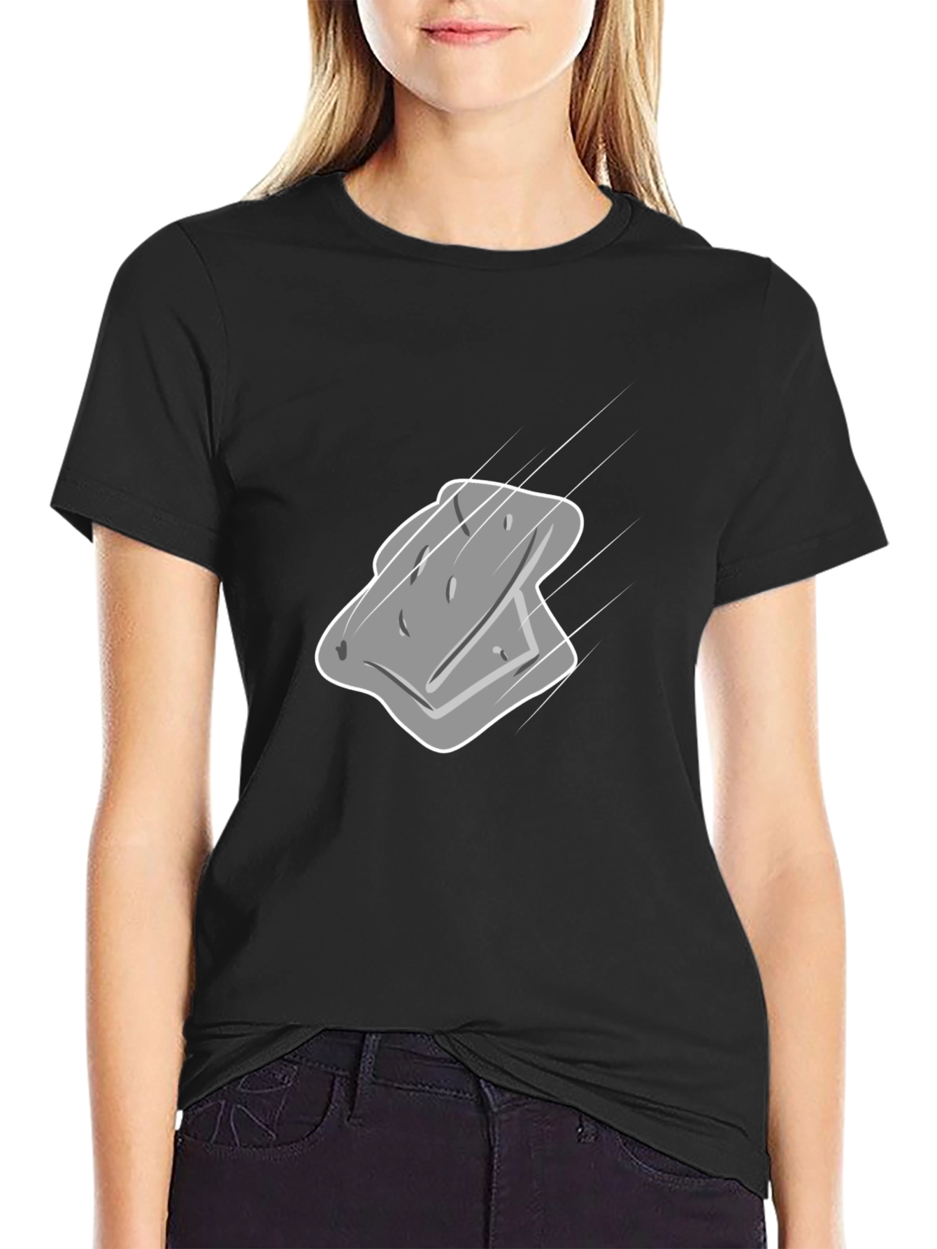 Mens Black T-Shirt with Gray Cartoon Sponge Design