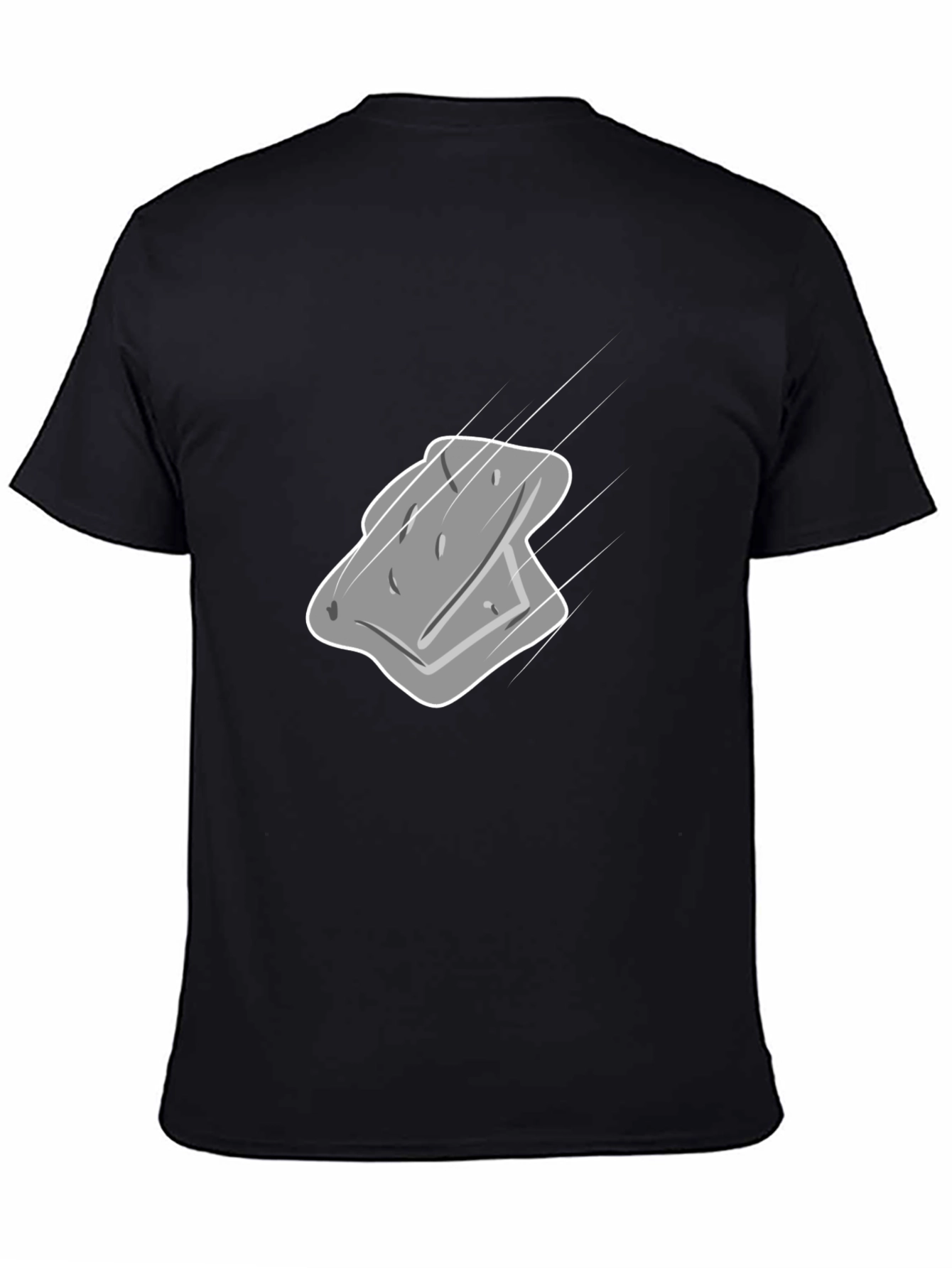Mens Black T-Shirt with Gray Cartoon Sponge Design