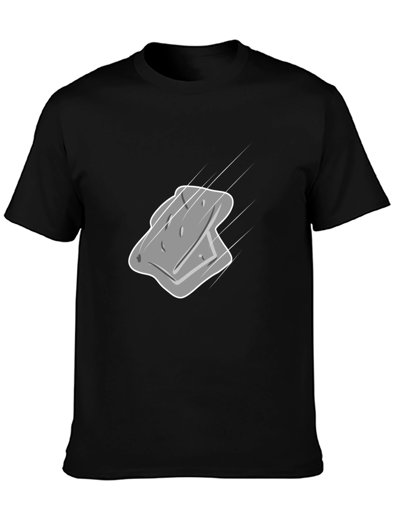 Mens Black T-Shirt with Gray Cartoon Sponge Design