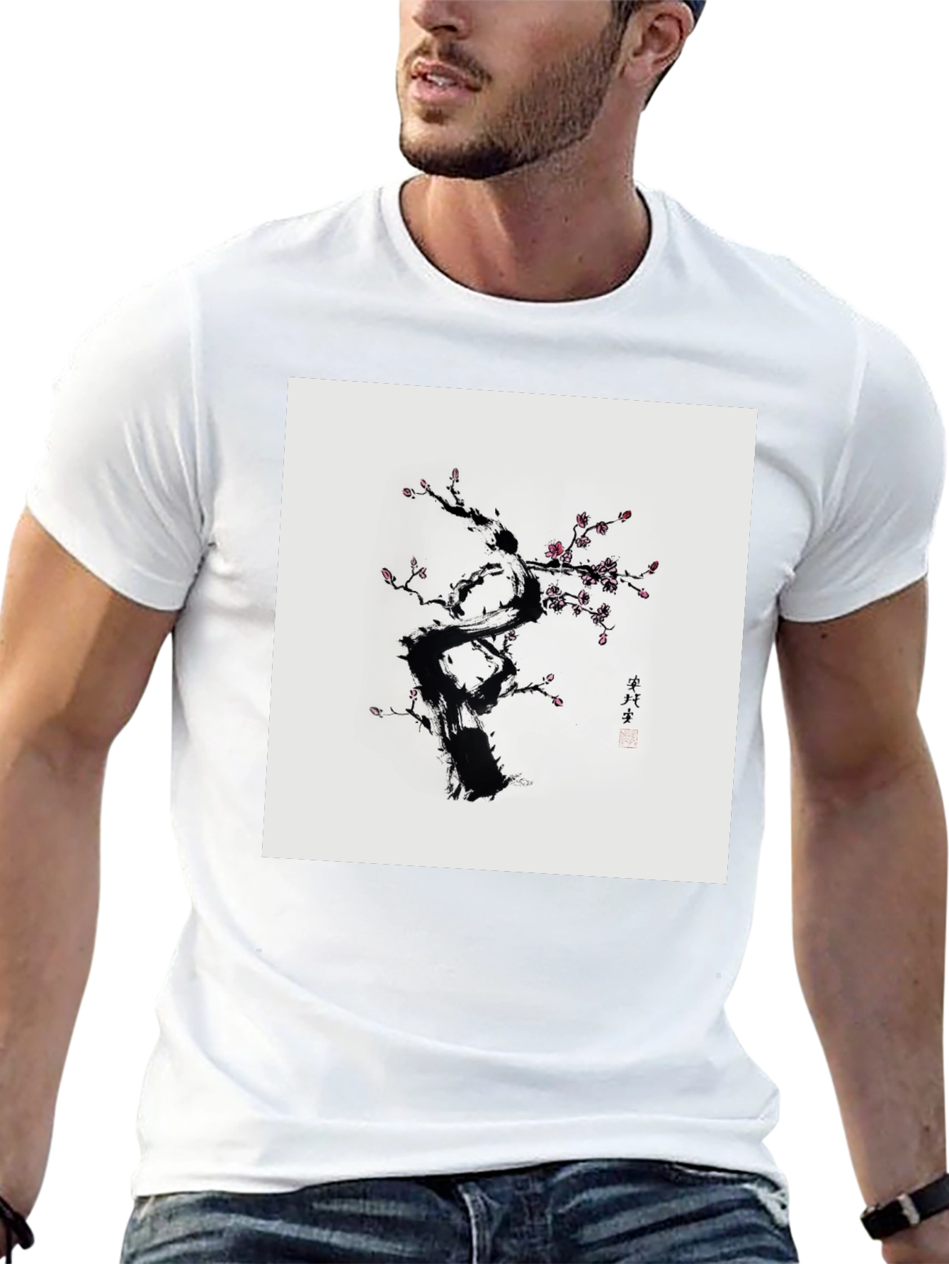 Elegant Floral Tree Graphic T-Shirt - Black