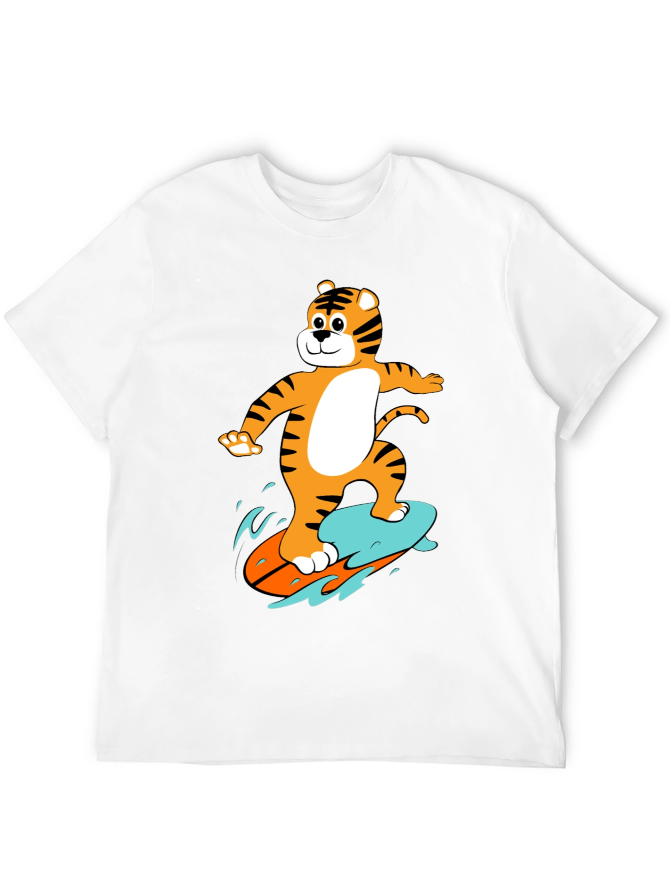 Tiger Surfing Graphic Tee - Black Cotton T-Shirt