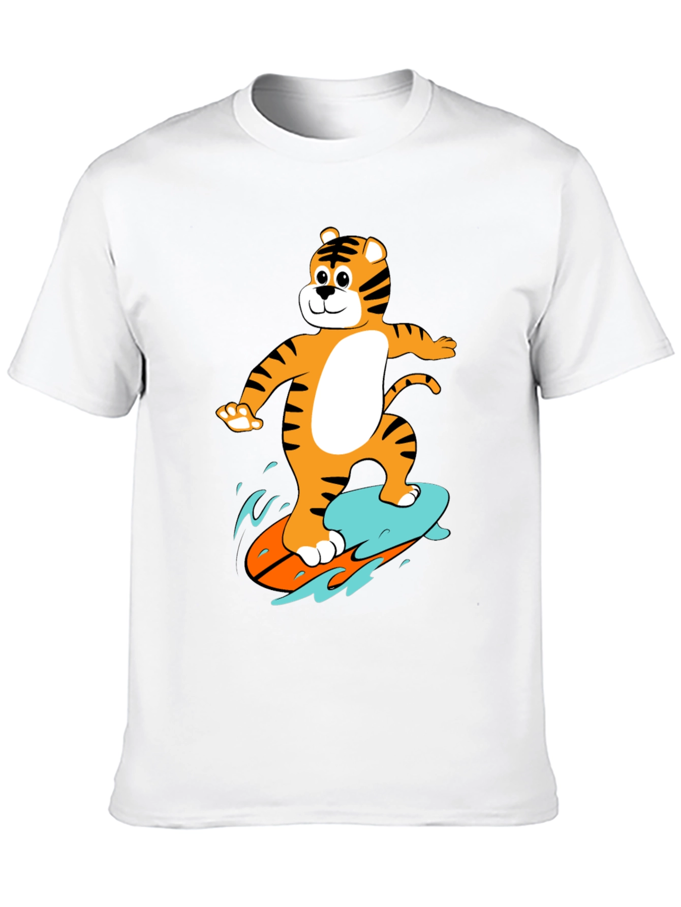 Tiger Surfing Graphic Tee - Black Cotton T-Shirt