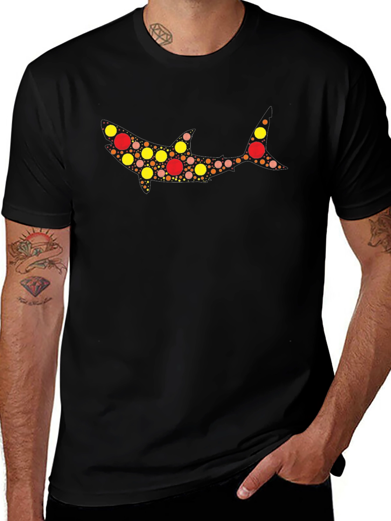 Abstract Shark Graphic Tee - Mens Black T-Shirt
