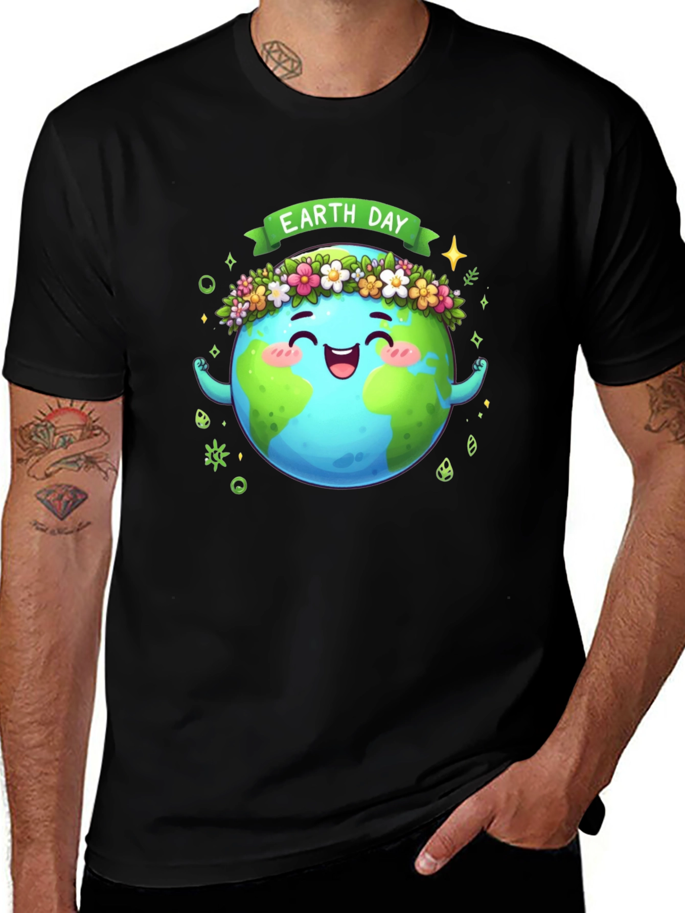Earth Day Graphic T-Shirt - Black Cotton Tee