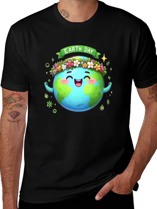 Earth Day Graphic T-Shirt - Black Cotton Tee