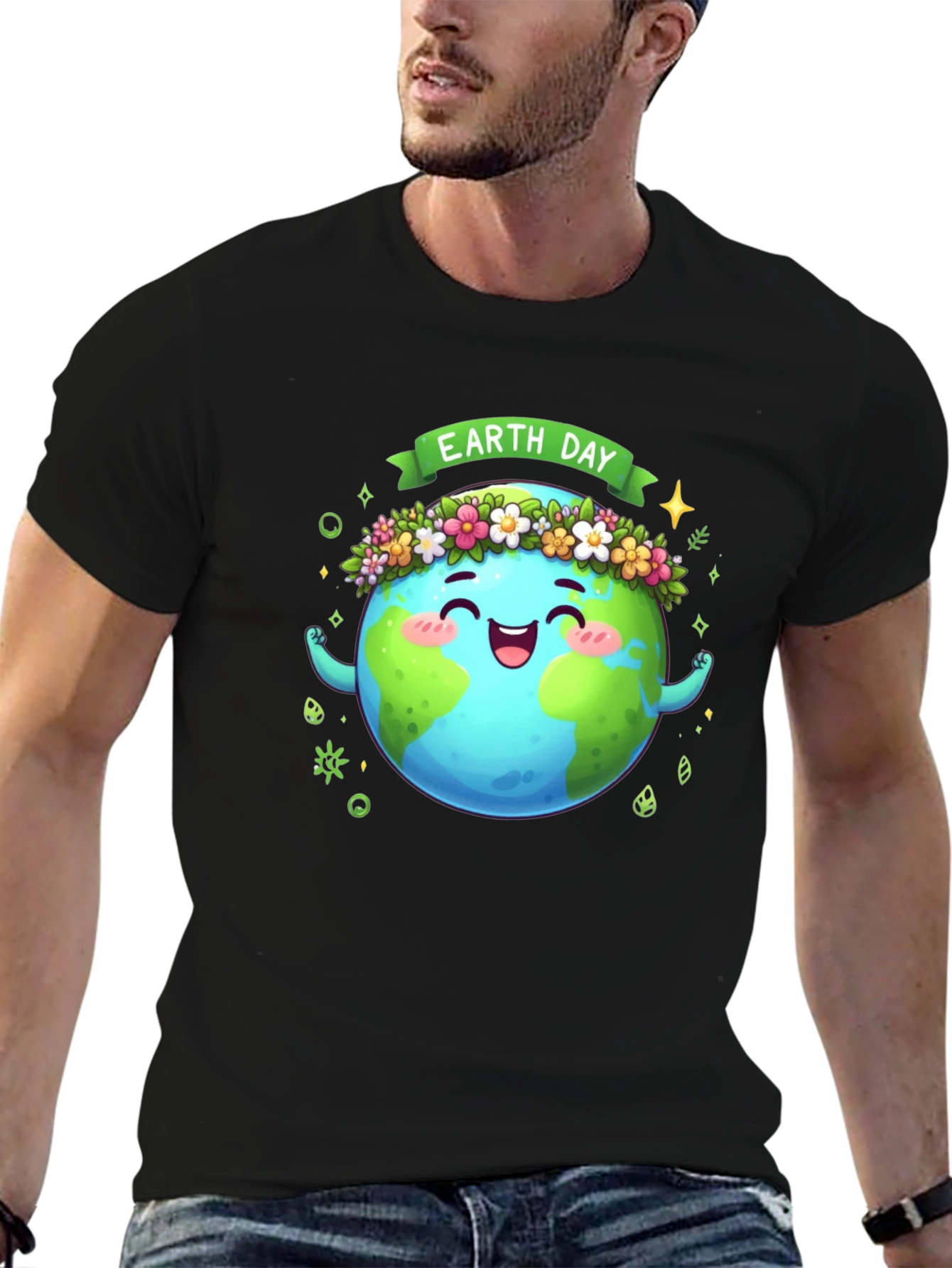 Earth Day Graphic T-Shirt - Black Cotton Tee
