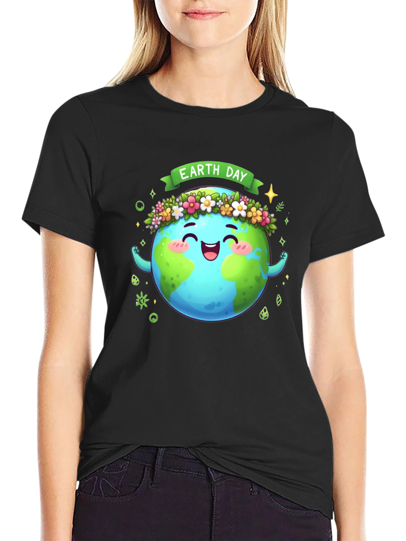 Earth Day Graphic T-Shirt - Black Cotton Tee