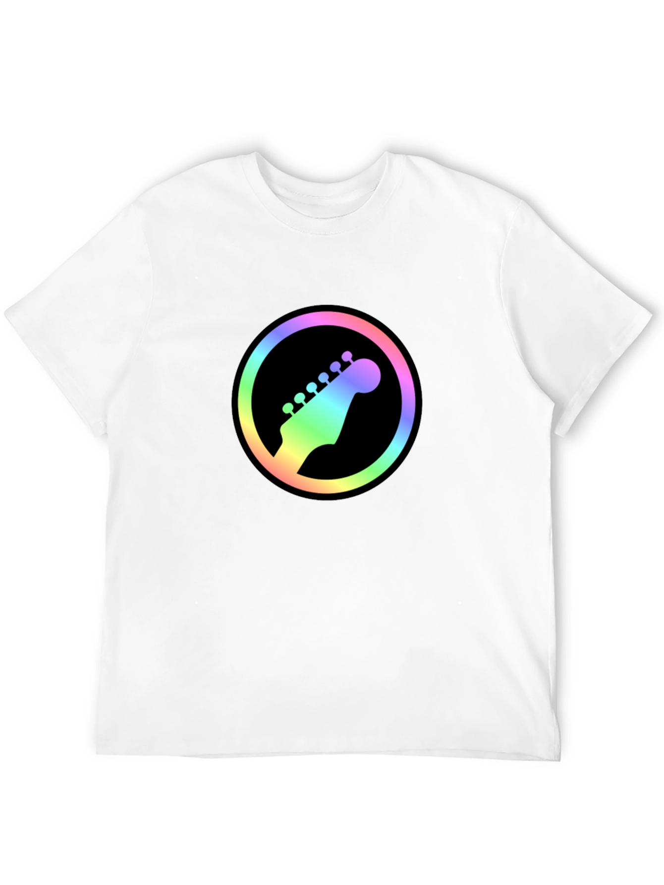 Rainbow Guitar Headstock Graphic Tee - Black Cotton Shirt