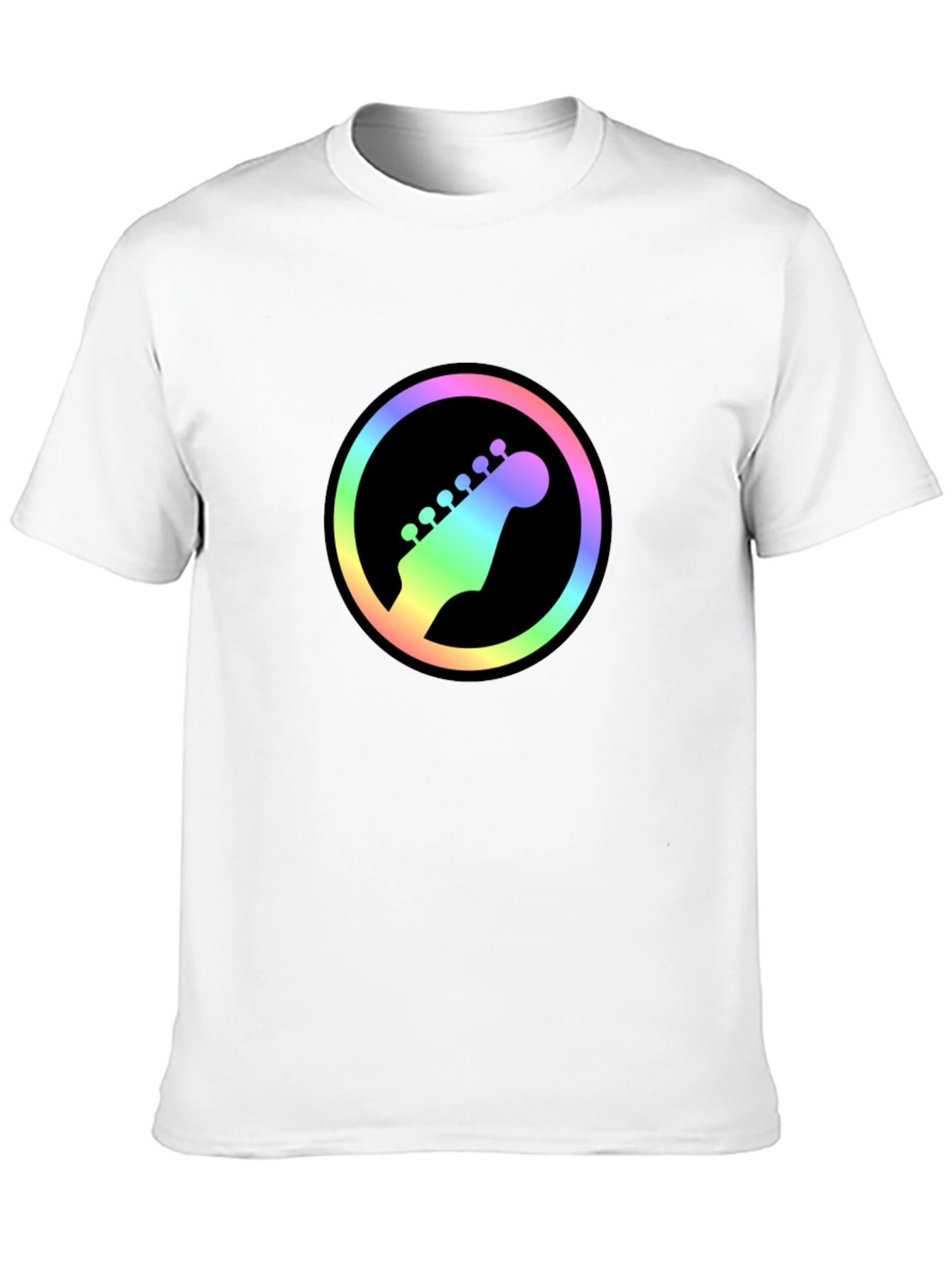 Rainbow Guitar Headstock Graphic Tee - Black Cotton Shirt