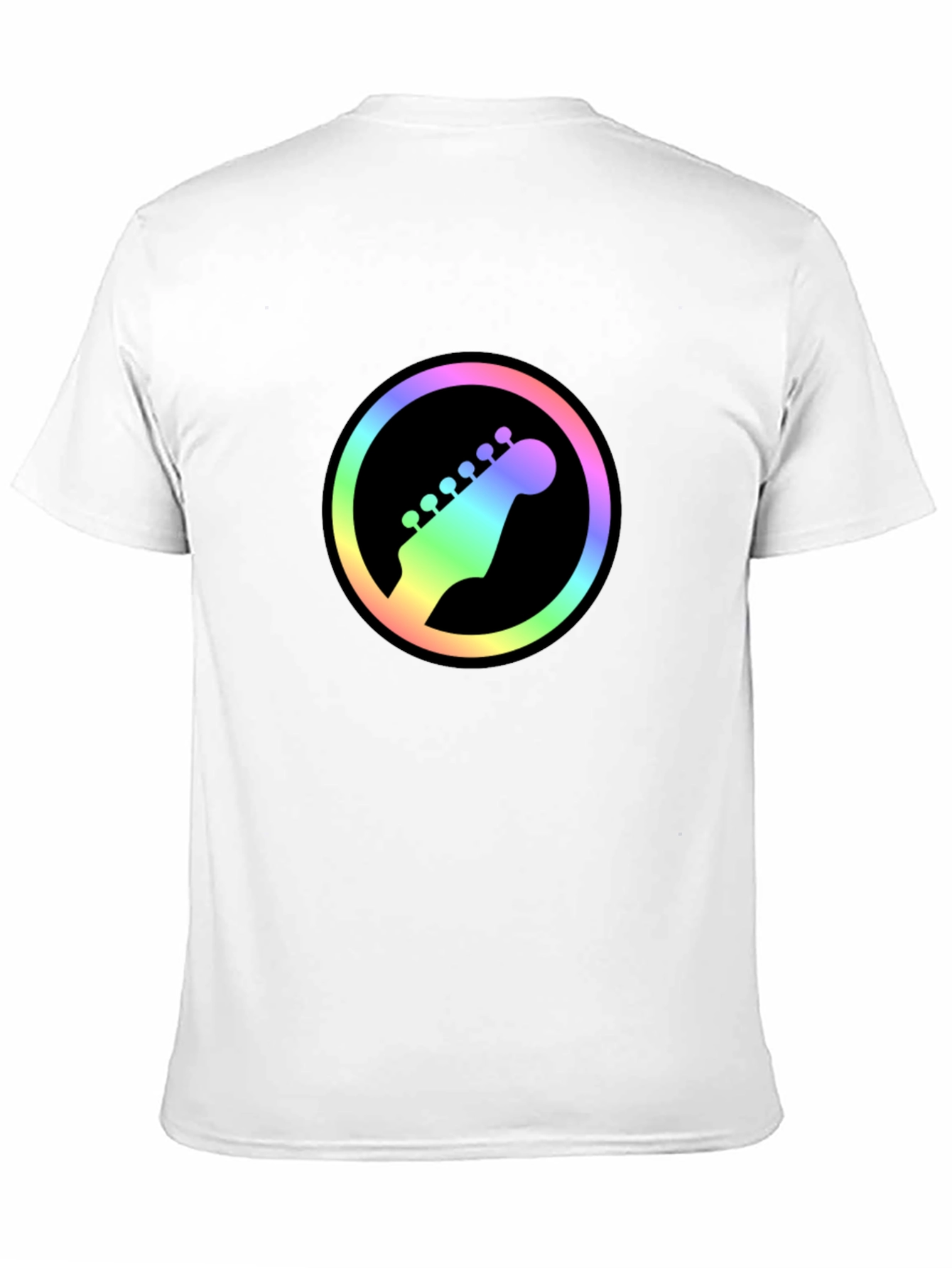 Rainbow Guitar Headstock Graphic Tee - Black Cotton Shirt