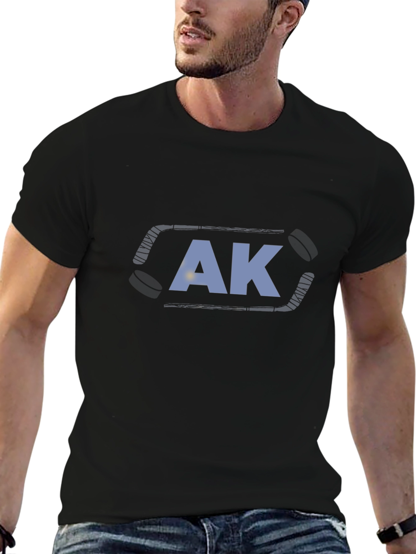 AK Hockey Stick Tee - Black Cotton Graphic T-Shirt