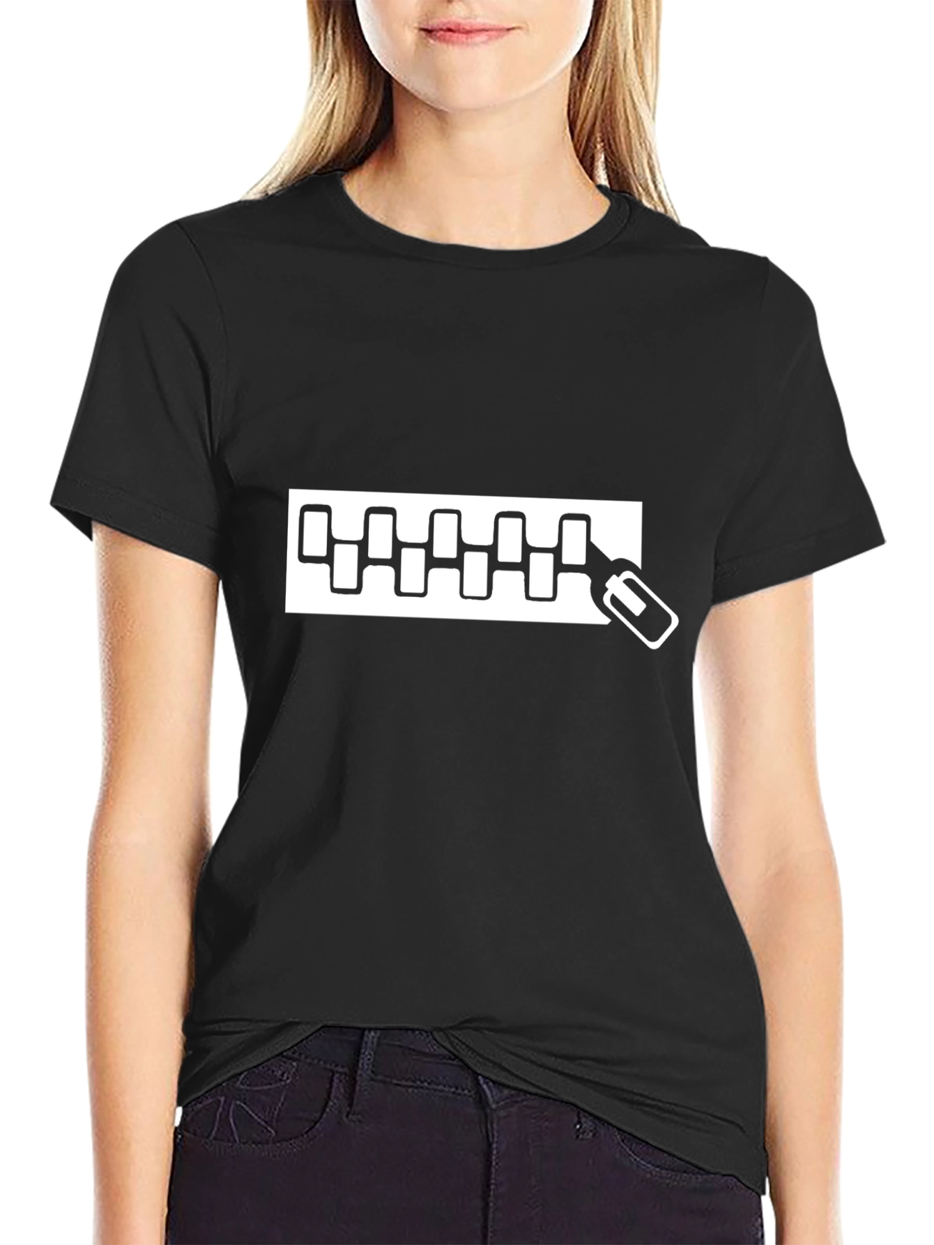 Black T-Shirt with Zipper Graphic