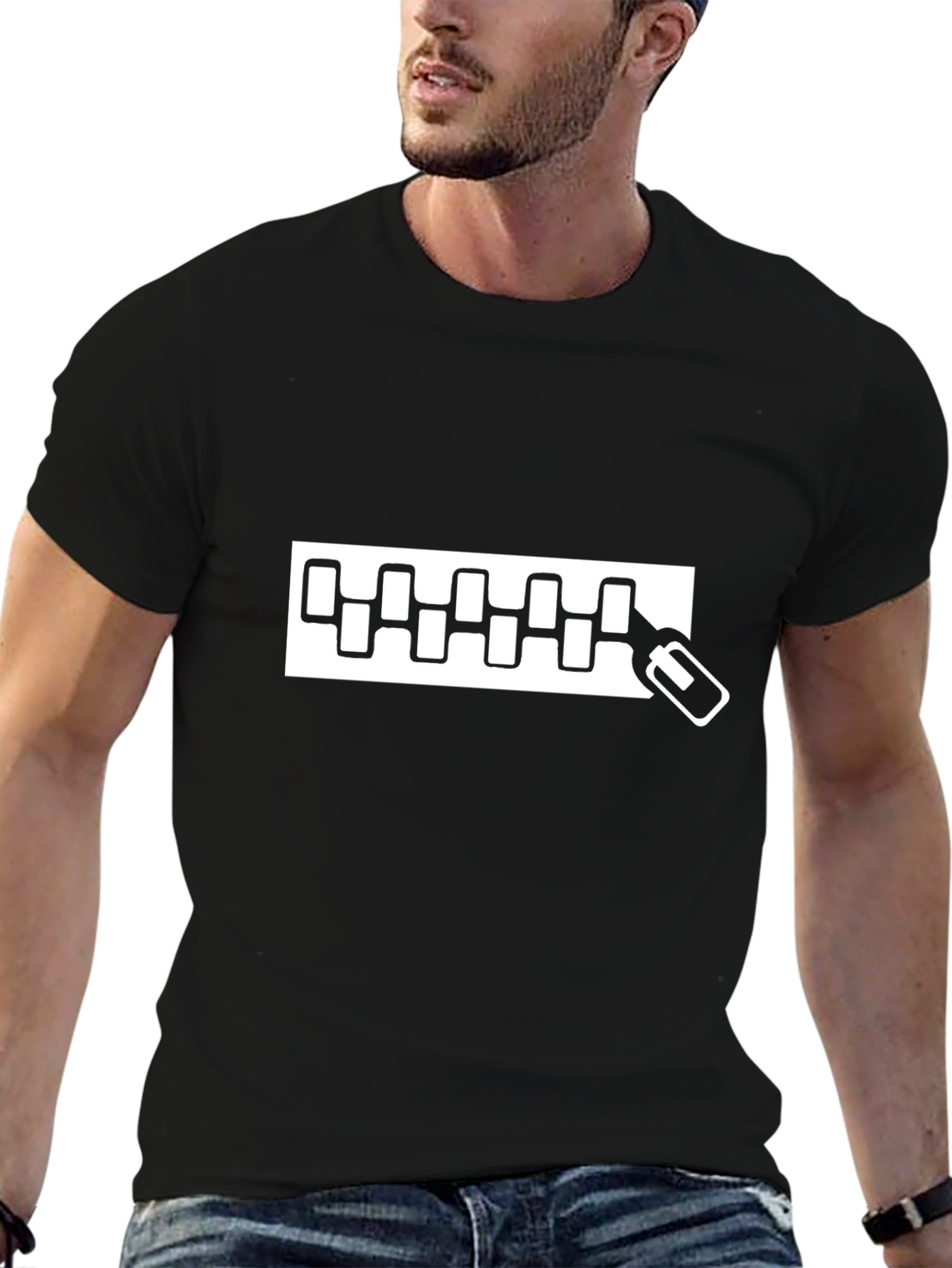 Black T-Shirt with Zipper Graphic