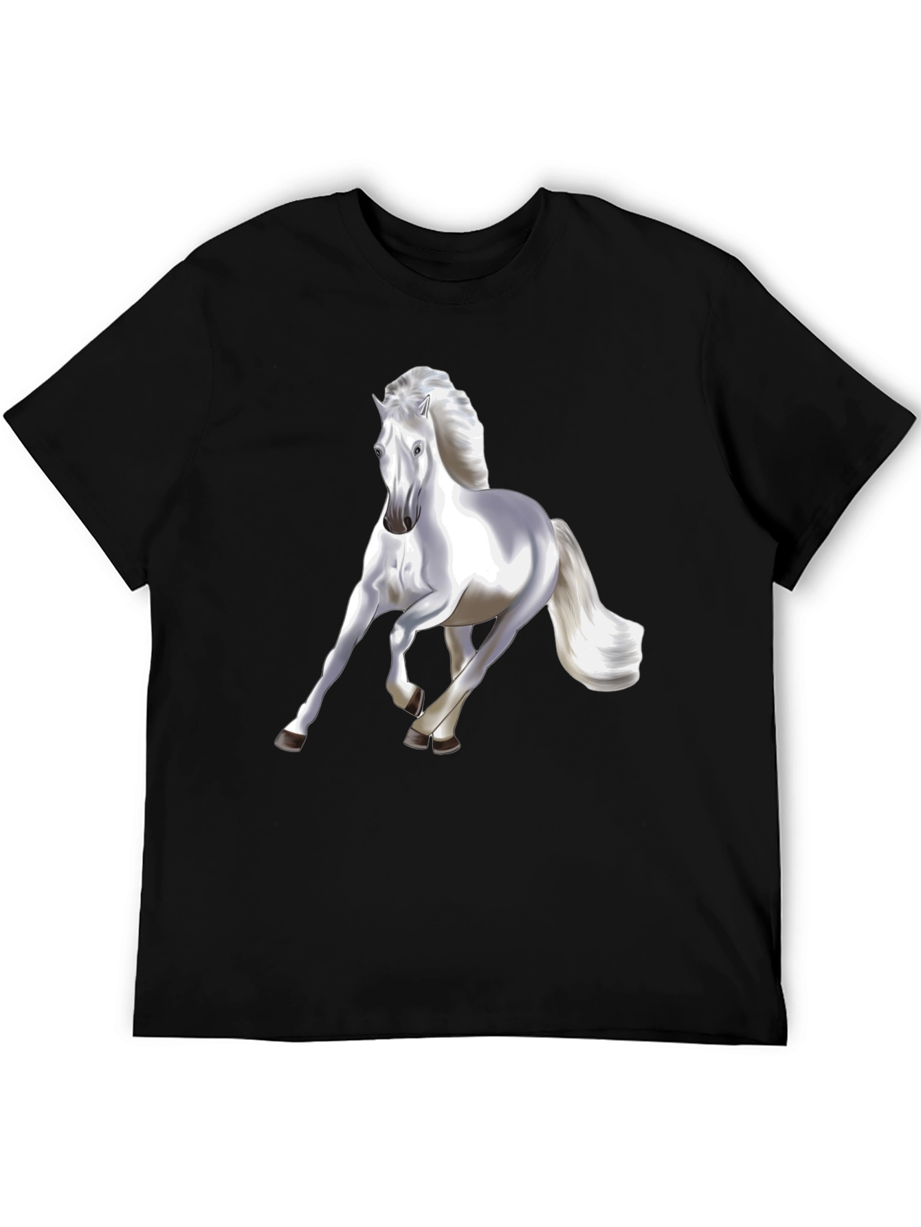 Majestic White Horse Graphic T-Shirt - Black