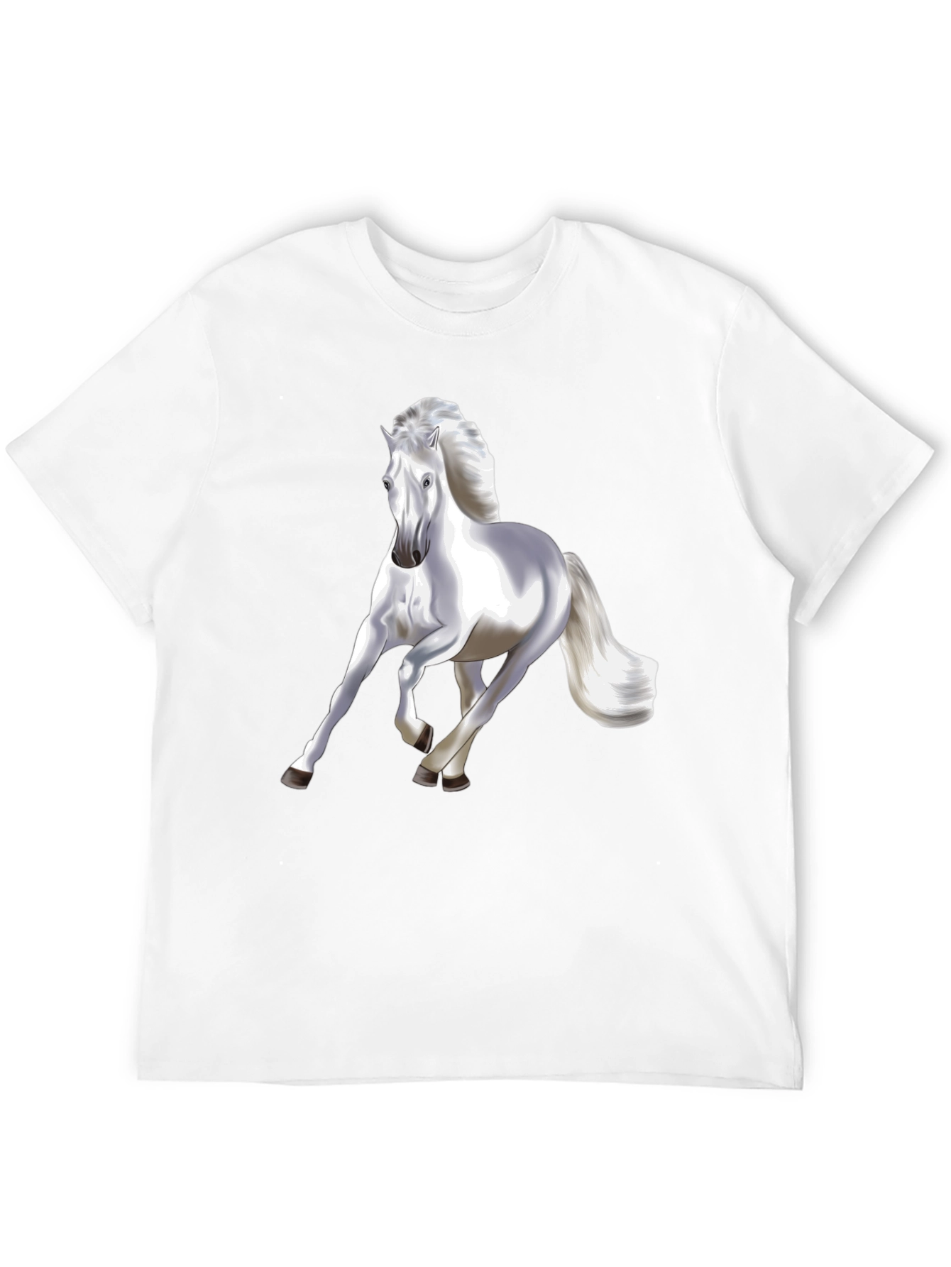 Majestic White Horse Graphic T-Shirt - Black