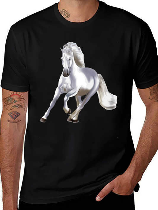 Majestic White Horse Graphic T-Shirt - Black