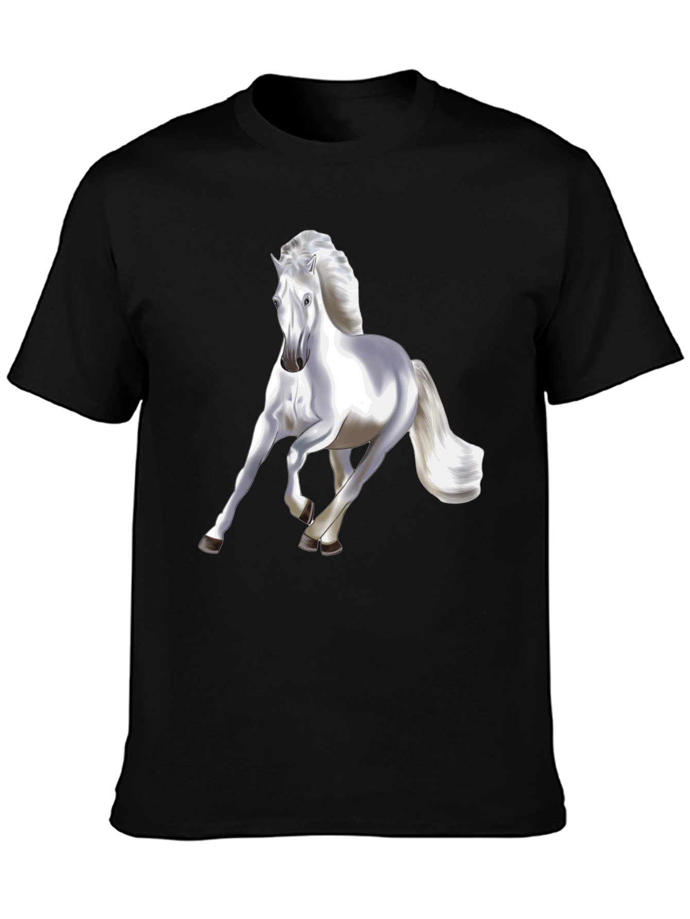 Majestic White Horse Graphic T-Shirt - Black