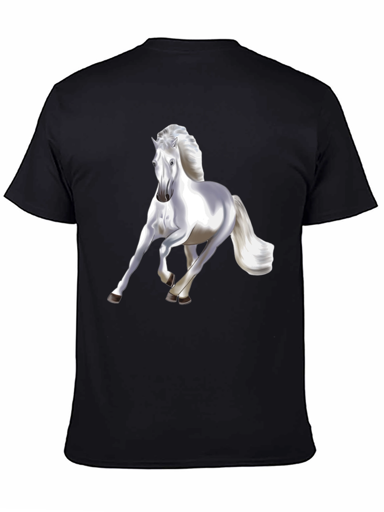 Majestic White Horse Graphic T-Shirt - Black