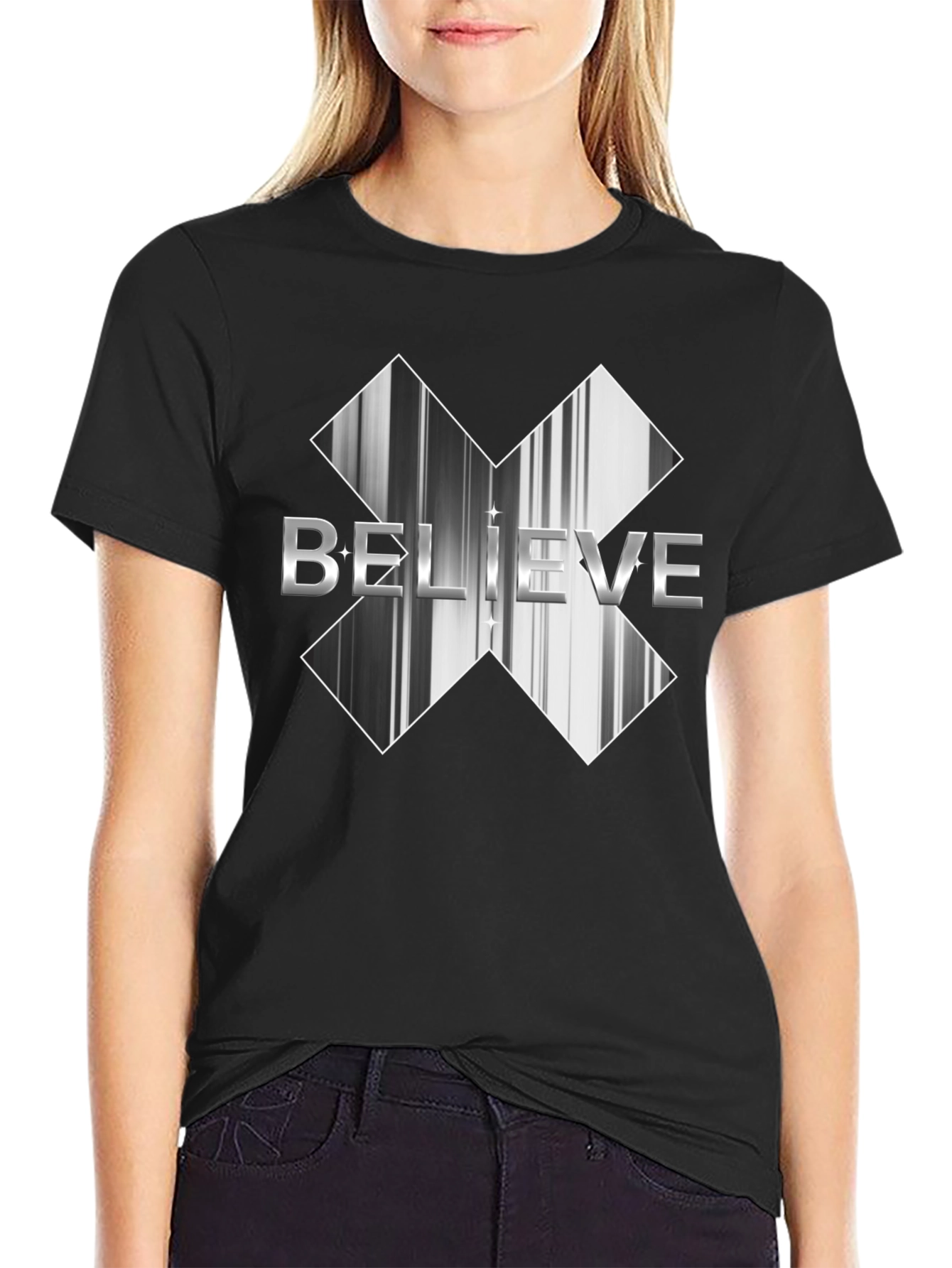 Believe Graphic Tee - Black Cotton Casual Shirt