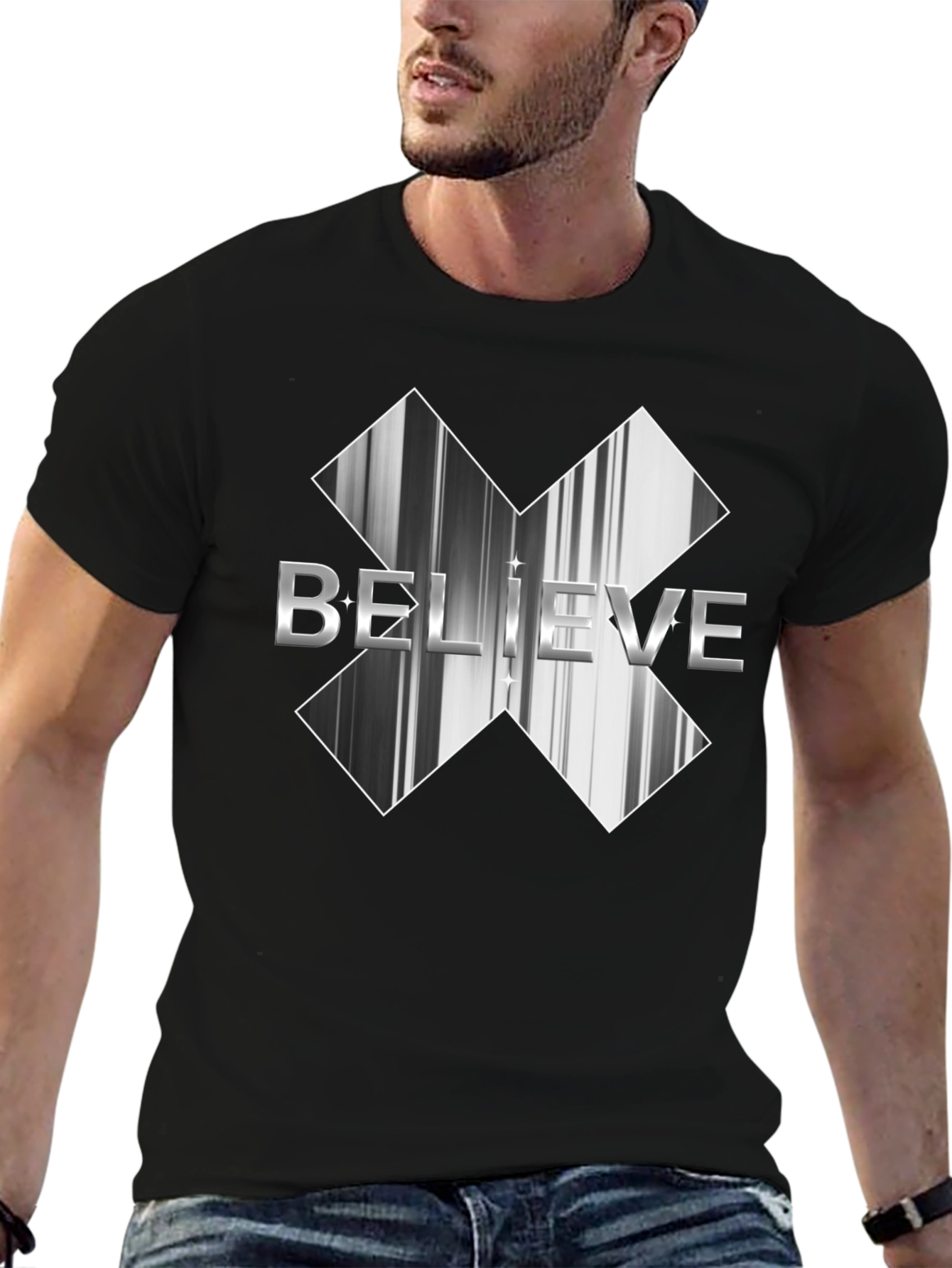 Believe Graphic Tee - Black Cotton Casual Shirt
