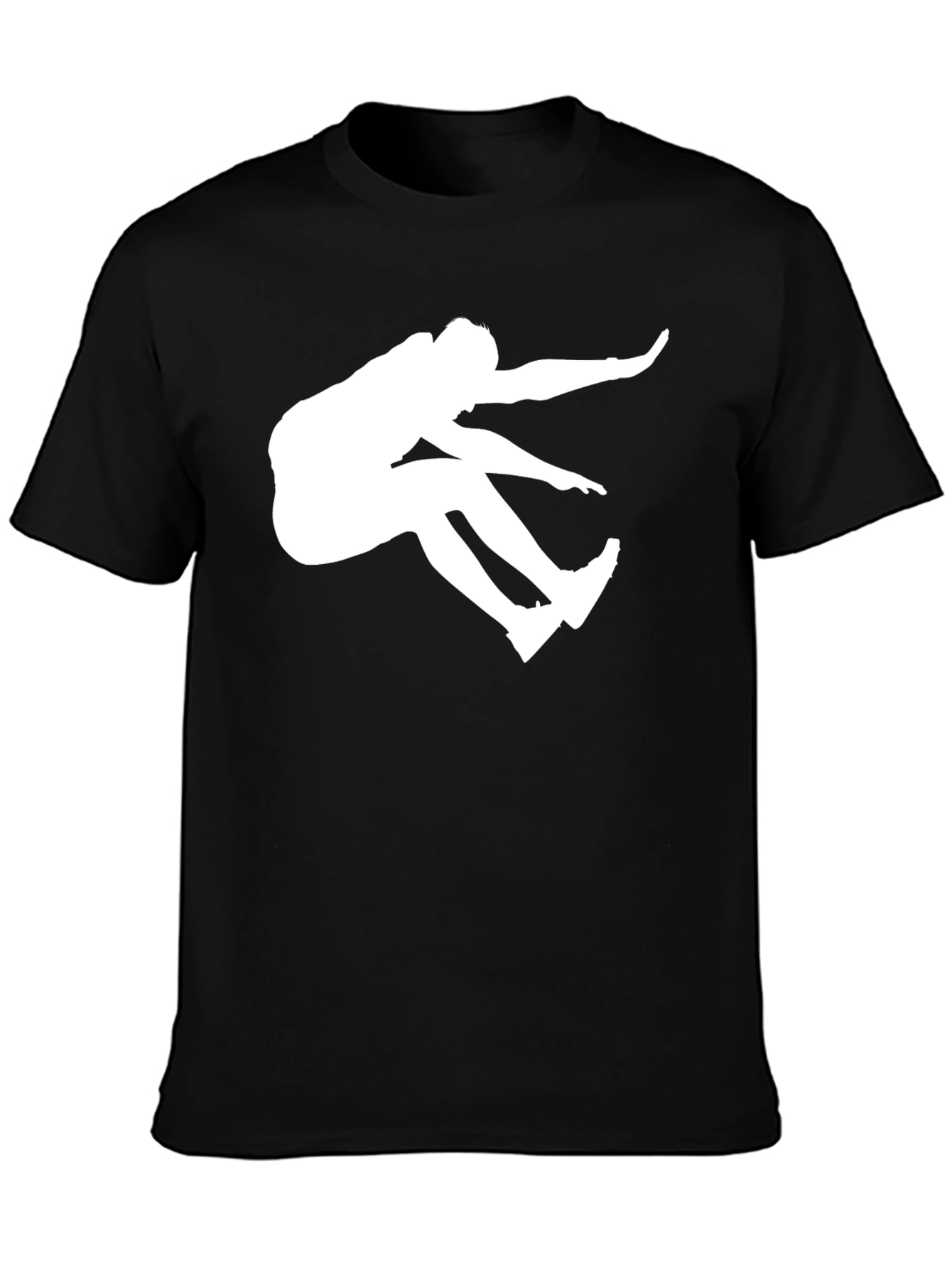 Black T-Shirt with White Long Jump Silhouette